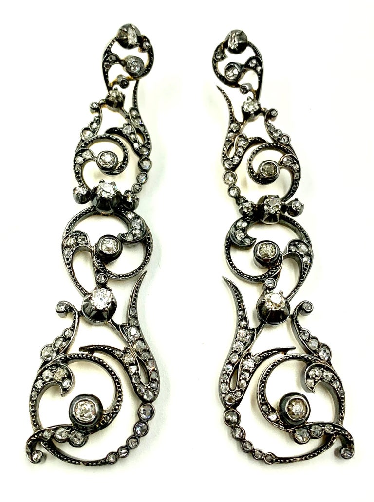 Women's Antique Georgian 18th Century Diamond 18K Gold, Silver Topped Gold Earrings For Sale