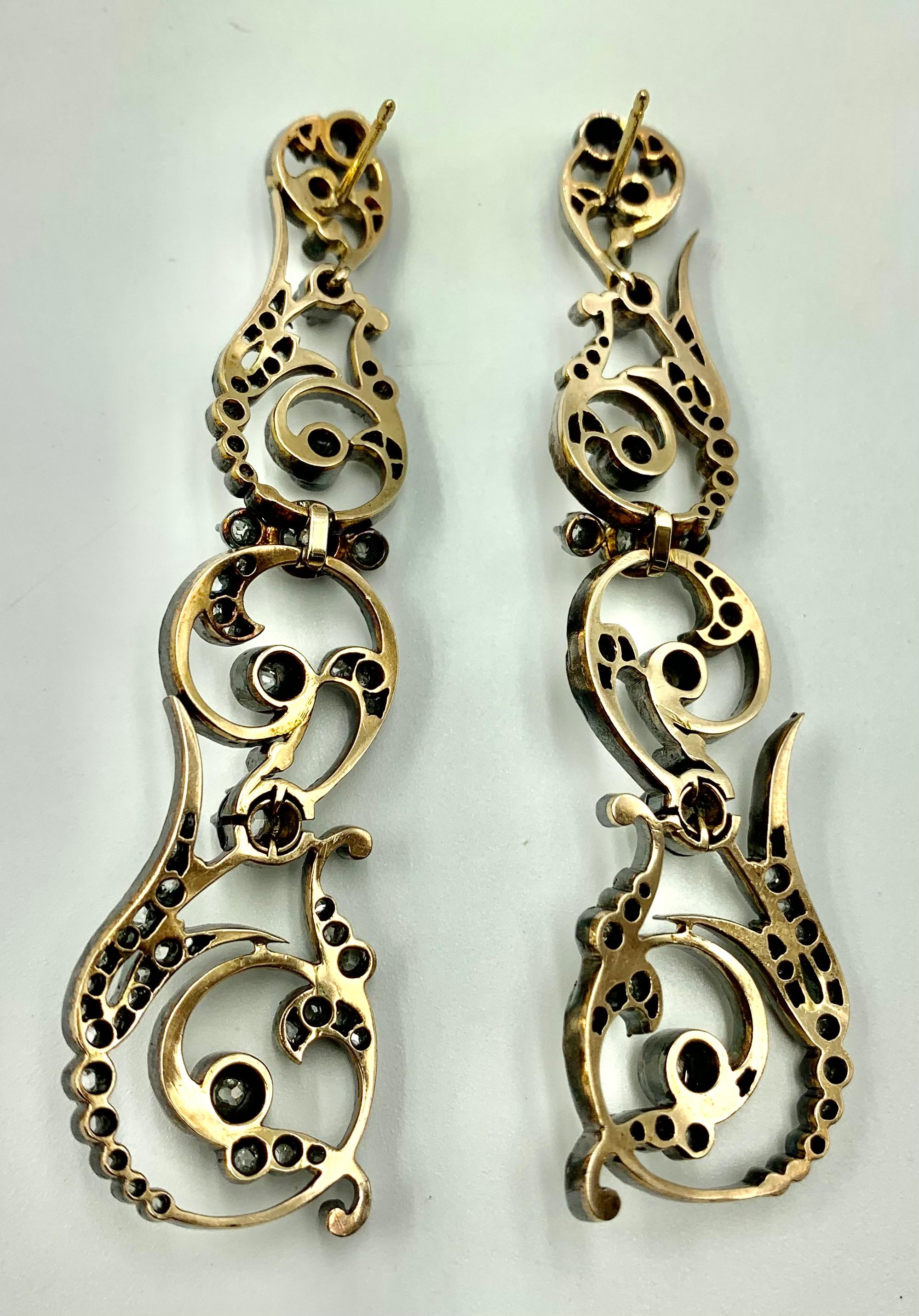 Antique Georgian 18th Century Diamond 18K Gold, Silver Topped Gold Earrings For Sale 1