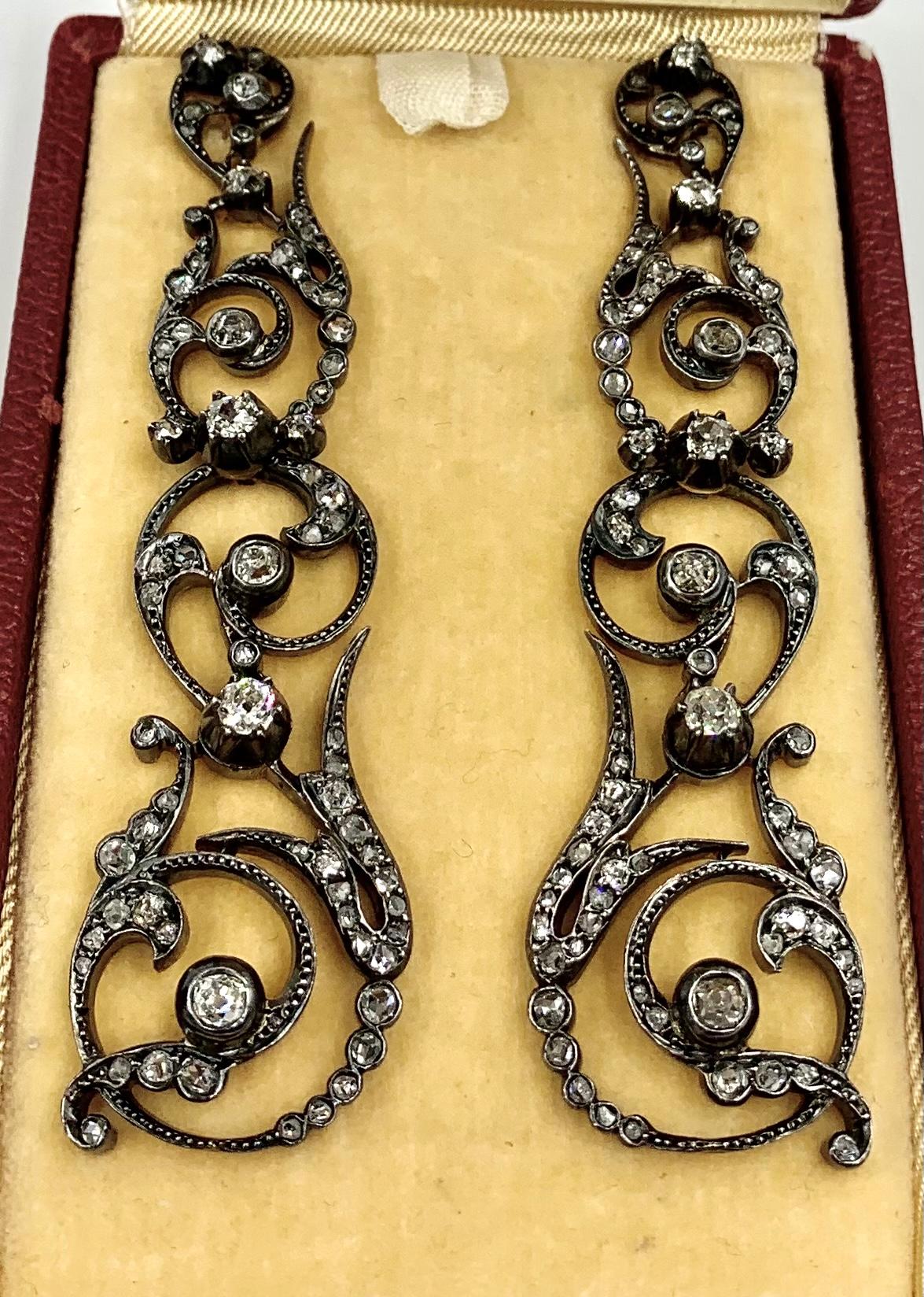 Antique Georgian 18th Century Diamond 18K Gold, Silver Topped Gold Earrings For Sale 2