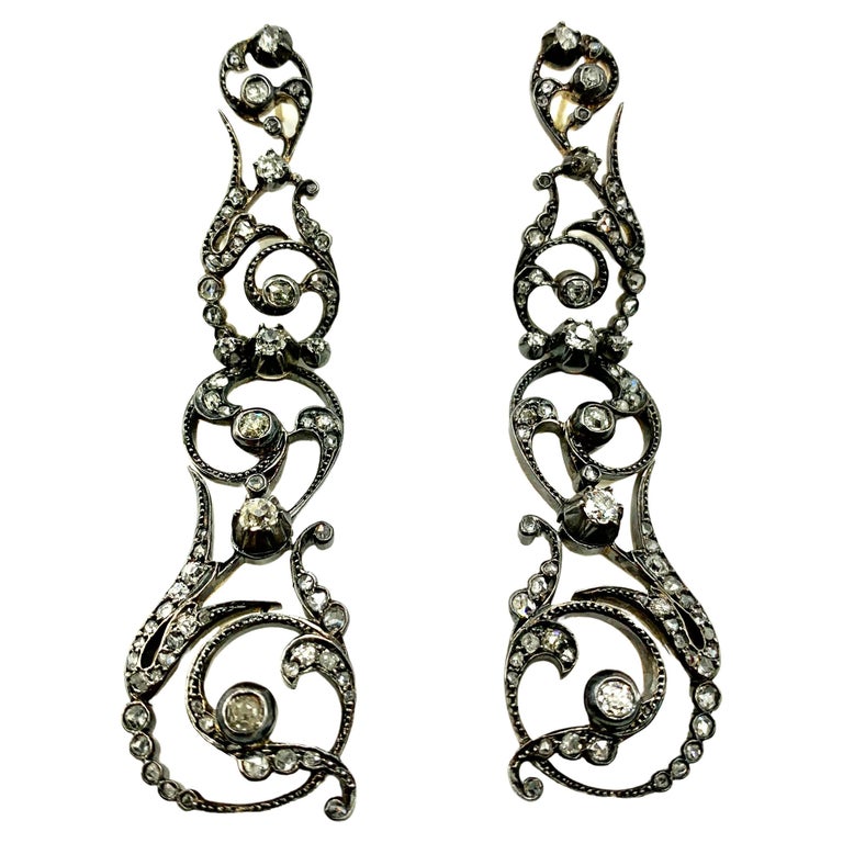 Antique Georgian 18th Century Diamond 18K Gold, Silver Topped Gold Earrings For Sale