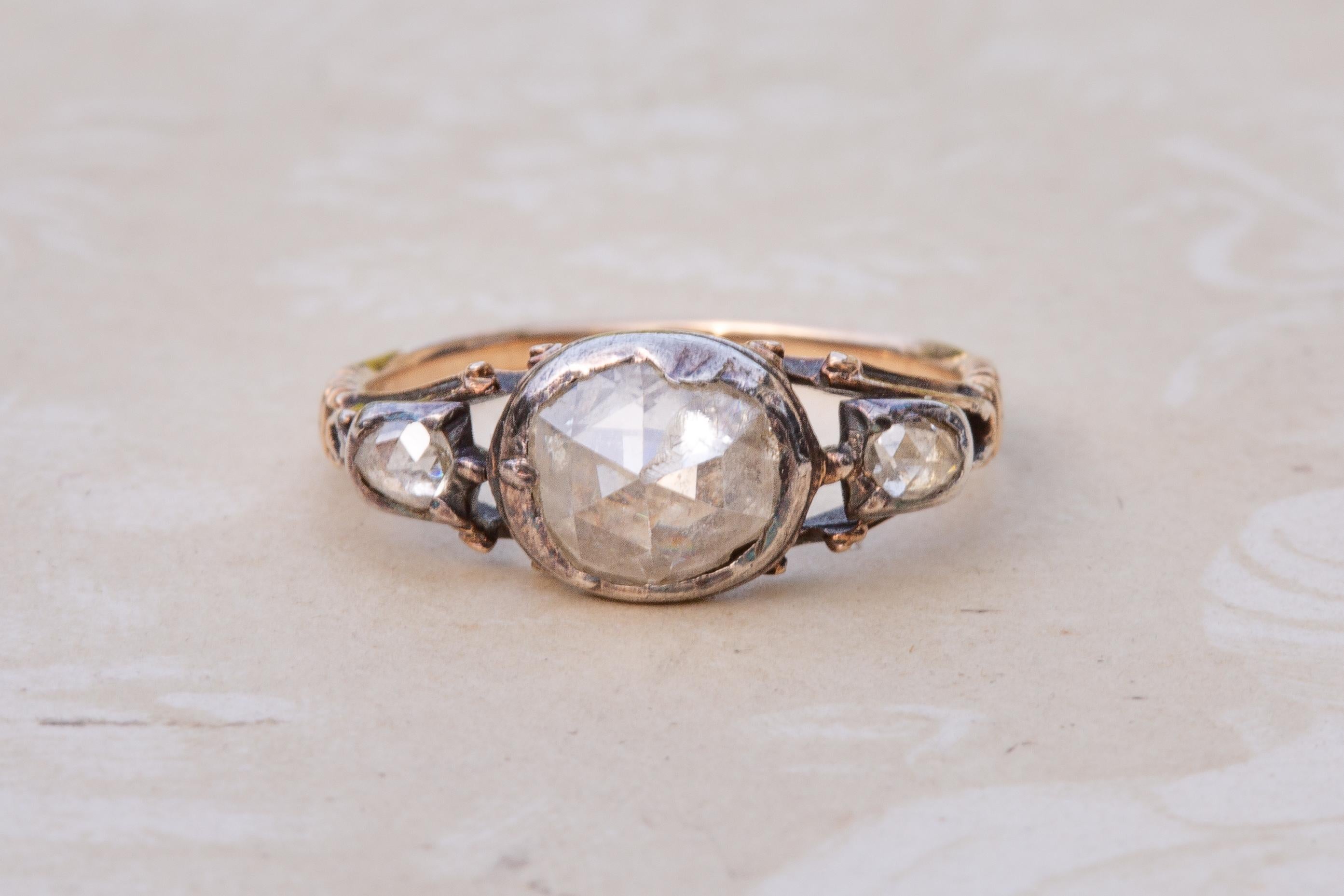 Antique Georgian 18th Century Rose Cut Diamond Three-Stone Gold Ring ...