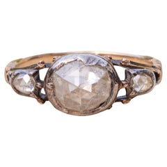 Antique Georgian 18th Century Rose Cut Diamond Three-Stone Gold Ring Engagement 