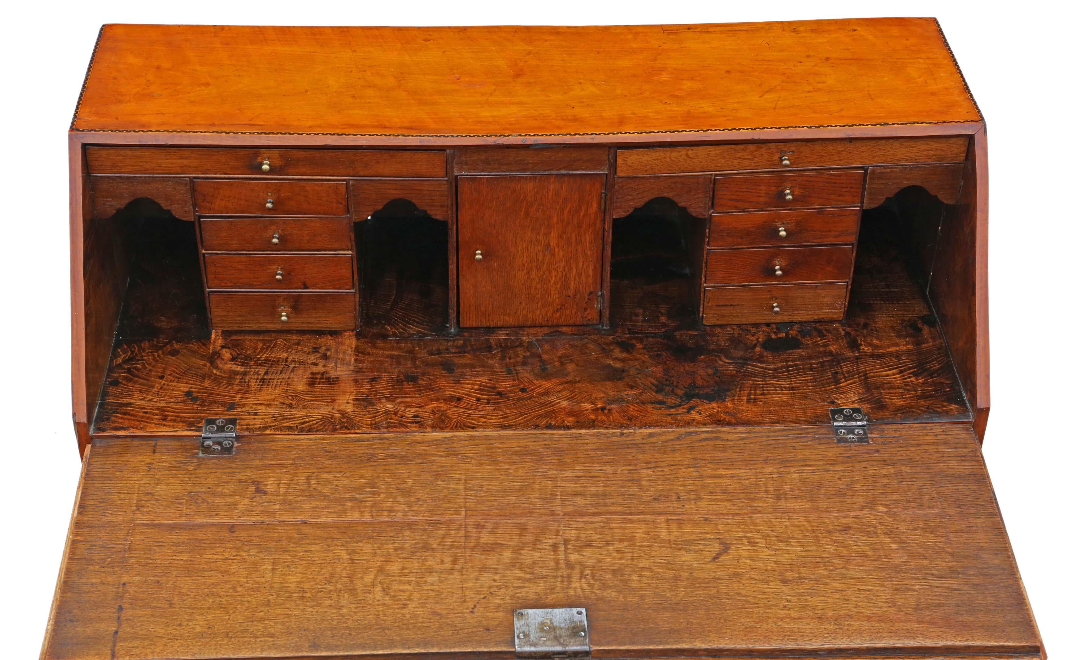 Antique Georgian 18th Century Satin Walnut Bureau Desk Writing Table In Good Condition For Sale In Wisbech, Cambridgeshire