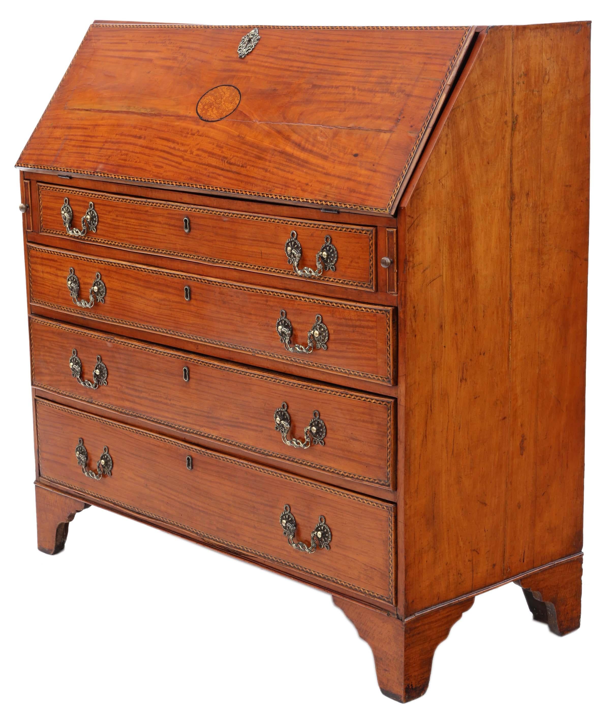 18th Century and Earlier Antique Georgian 18th Century Satin Walnut Bureau Desk Writing Table For Sale