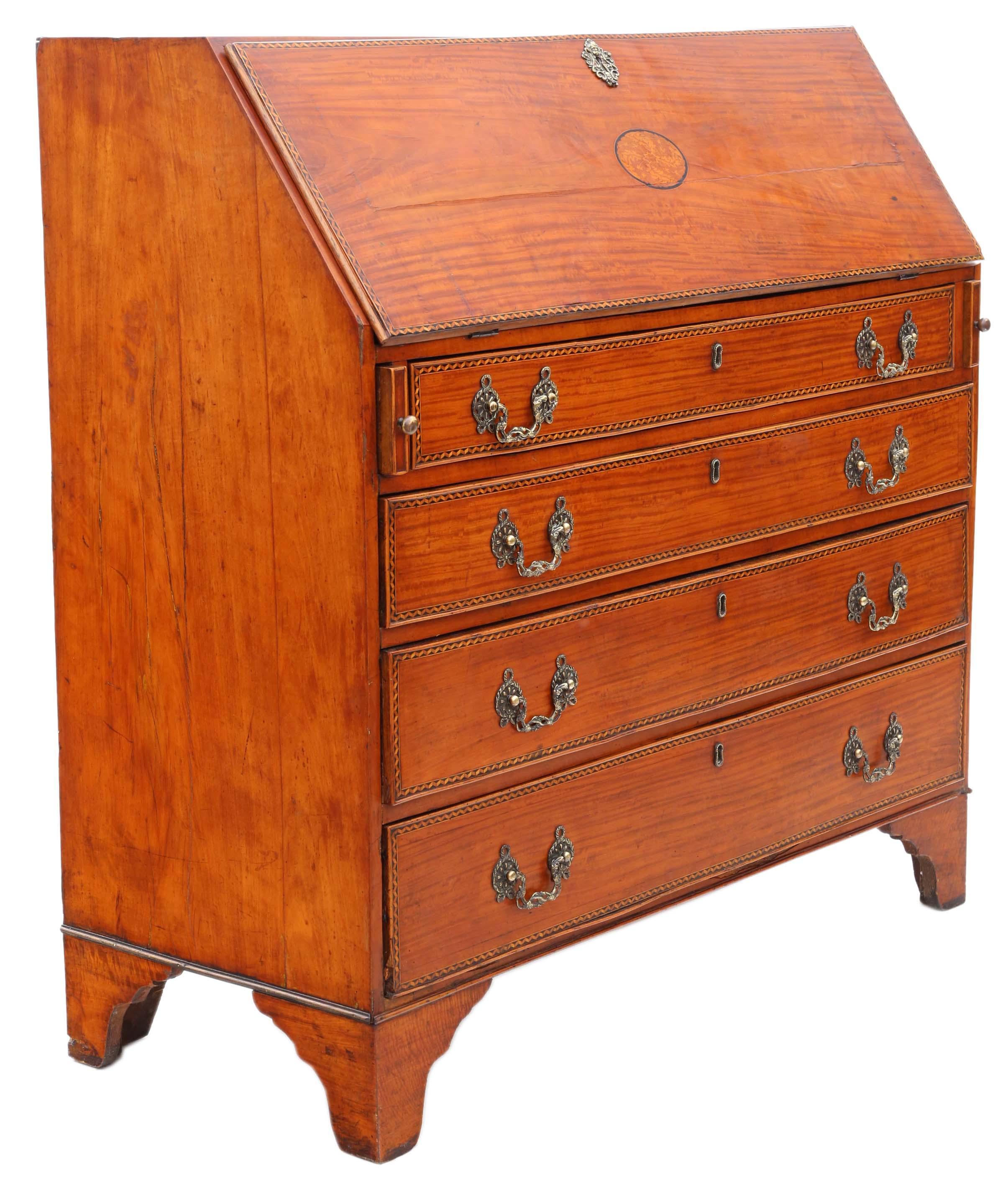 Wood Antique Georgian 18th Century Satin Walnut Bureau Desk Writing Table For Sale