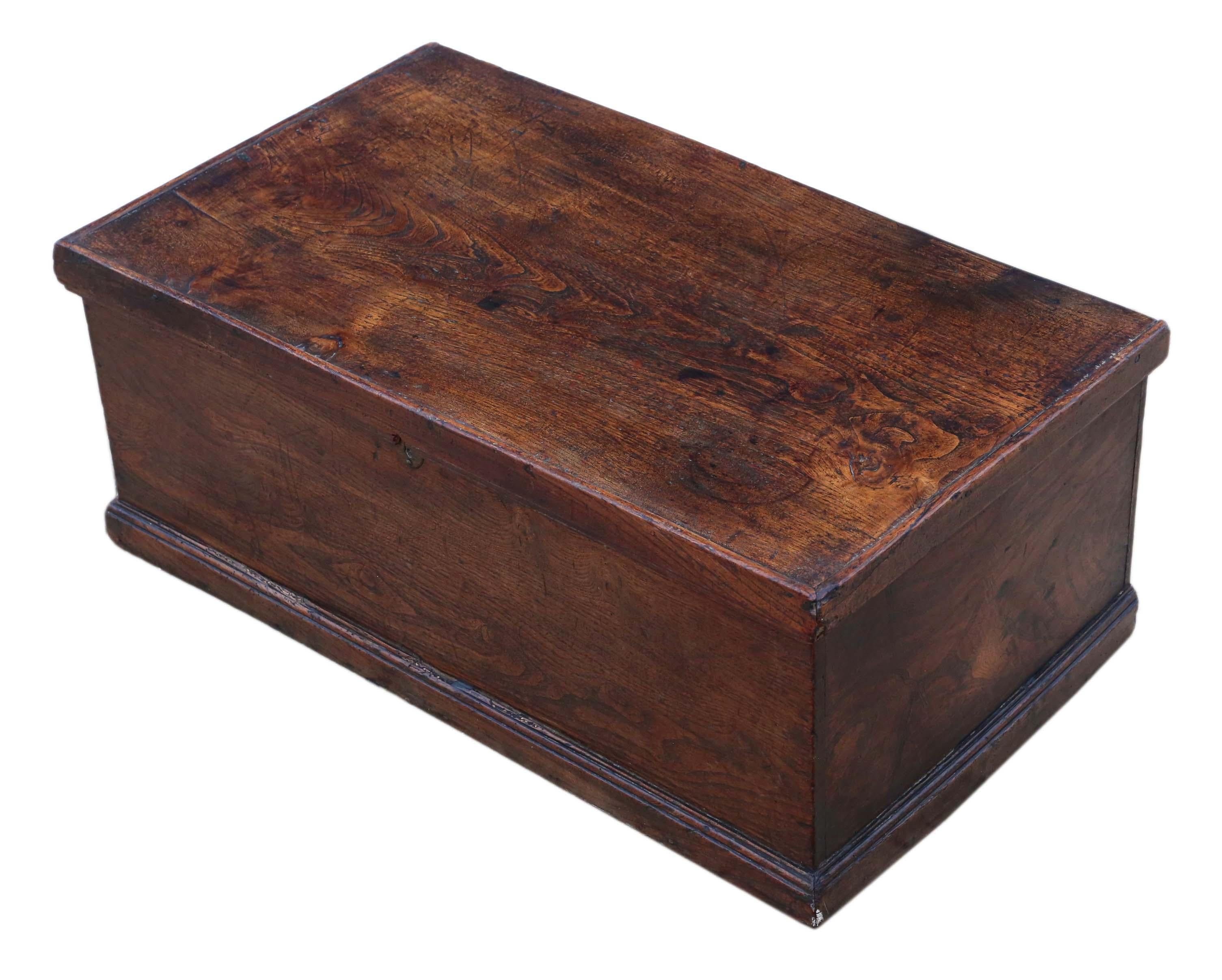 Antique Georgian 18th Century Small Elm Coffer Box In Good Condition In Wisbech, Cambridgeshire