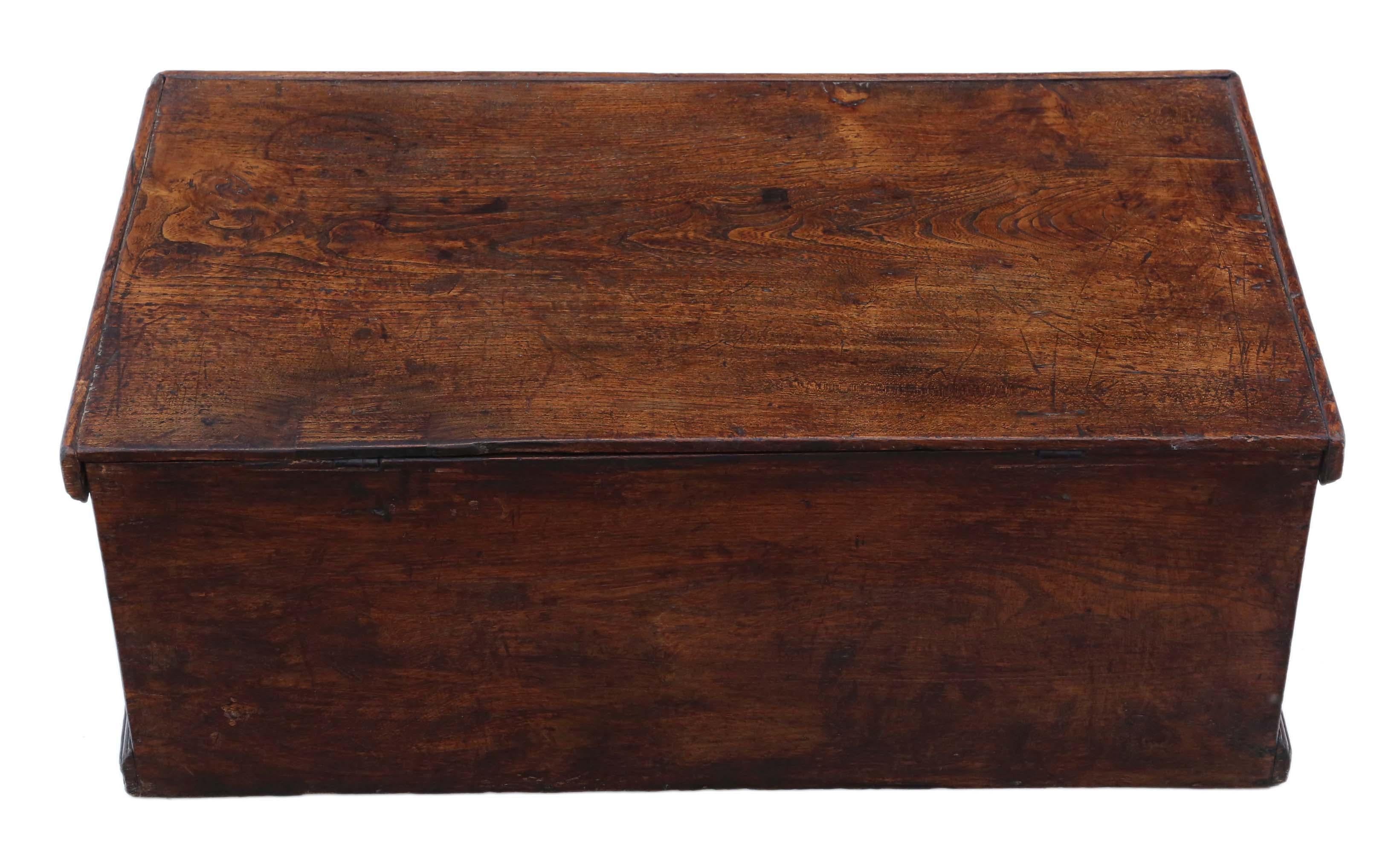 Antique Georgian 18th Century Small Elm Coffer Box 1