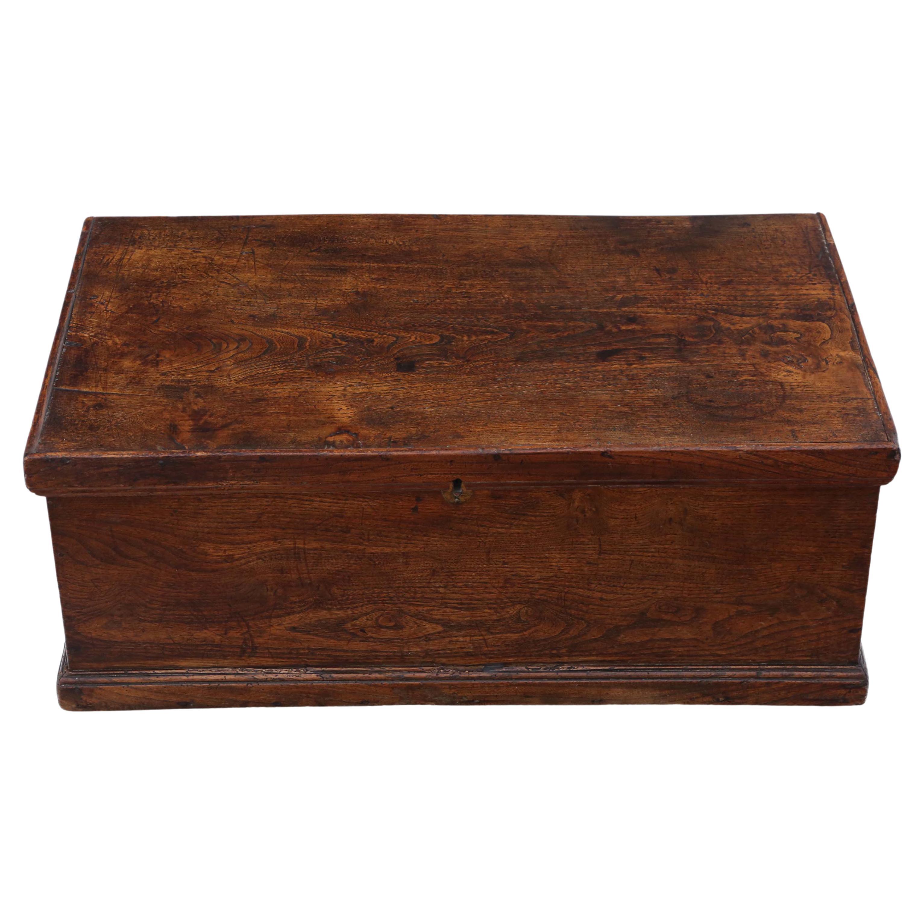 Antique Georgian 18th Century Small Elm Coffer Box