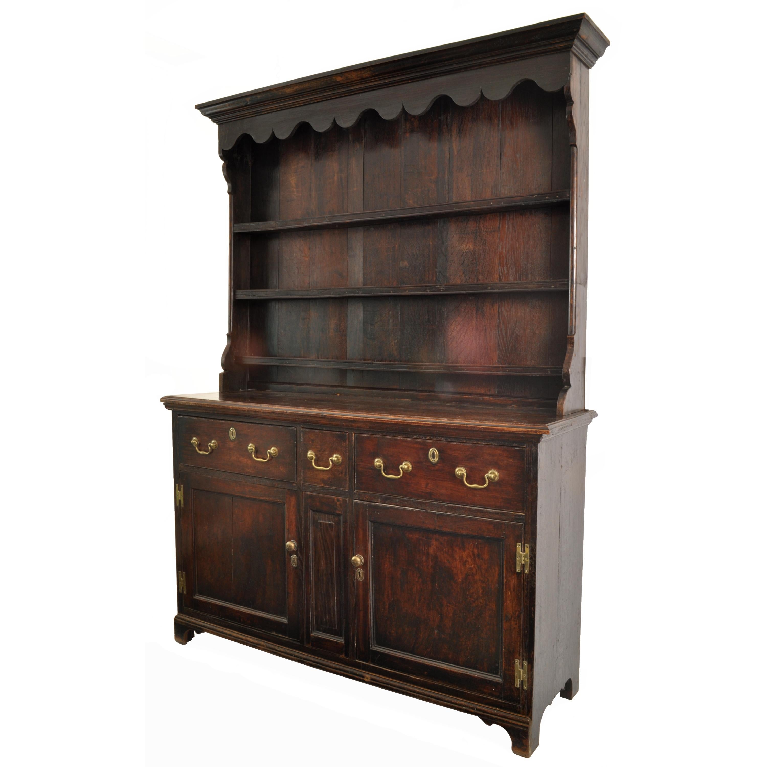 English Antique Georgian 18th Century Yorkshire Oak Elm Dresser Cupboard Pot Rack 1780