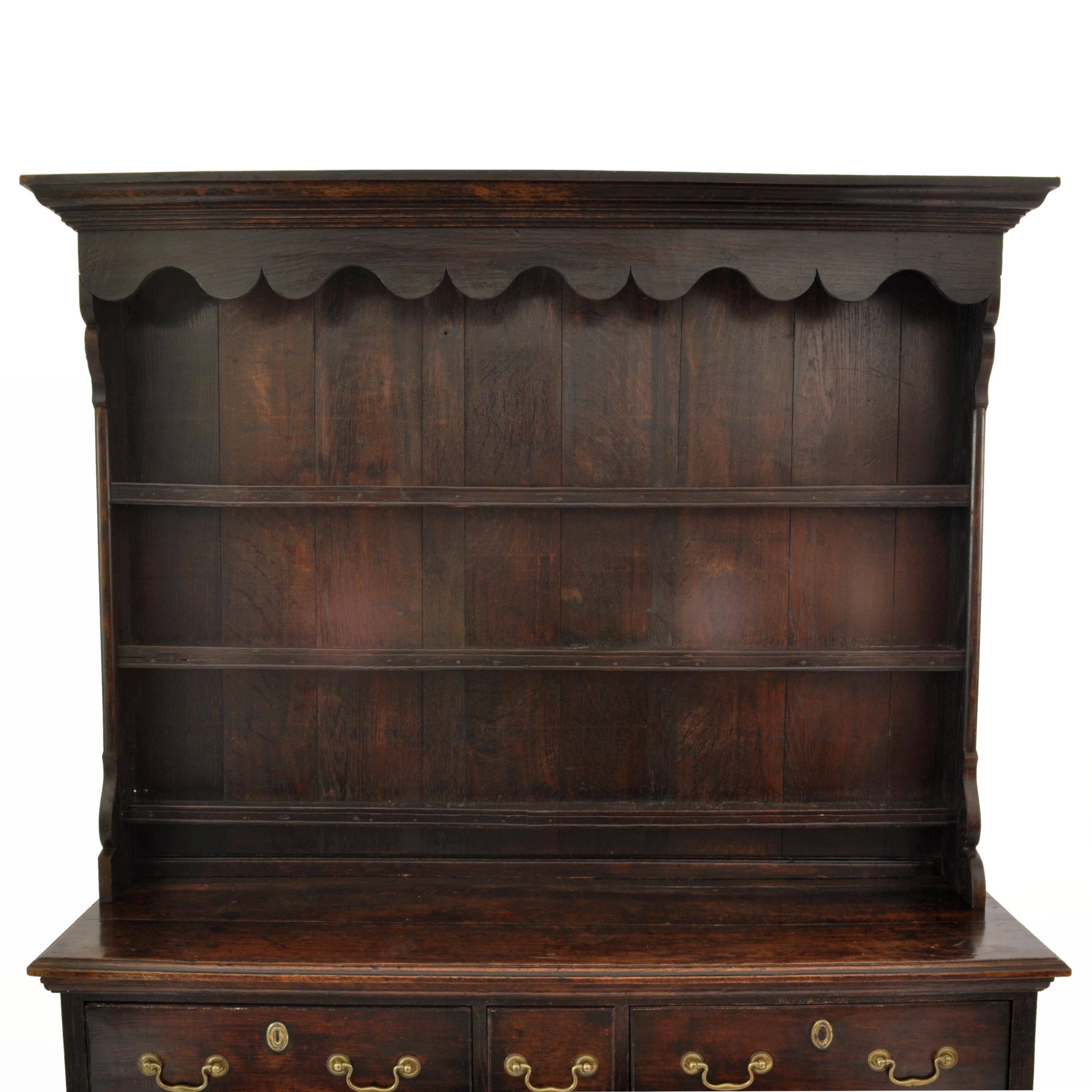Antique Georgian 18th Century Yorkshire Oak Elm Dresser Cupboard Pot Rack 1780 In Good Condition In Portland, OR