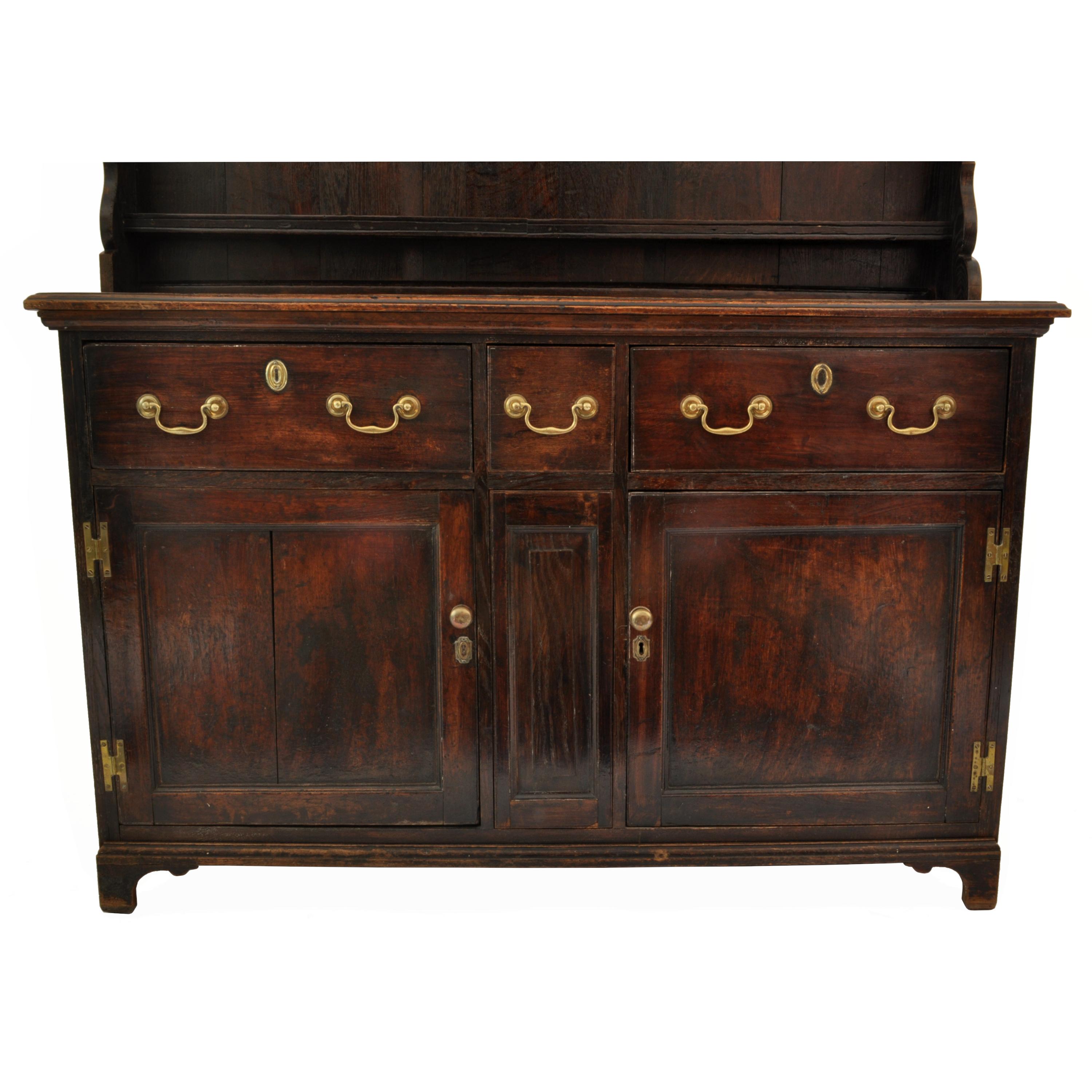 Late 18th Century Antique Georgian 18th Century Yorkshire Oak Elm Dresser Cupboard Pot Rack 1780