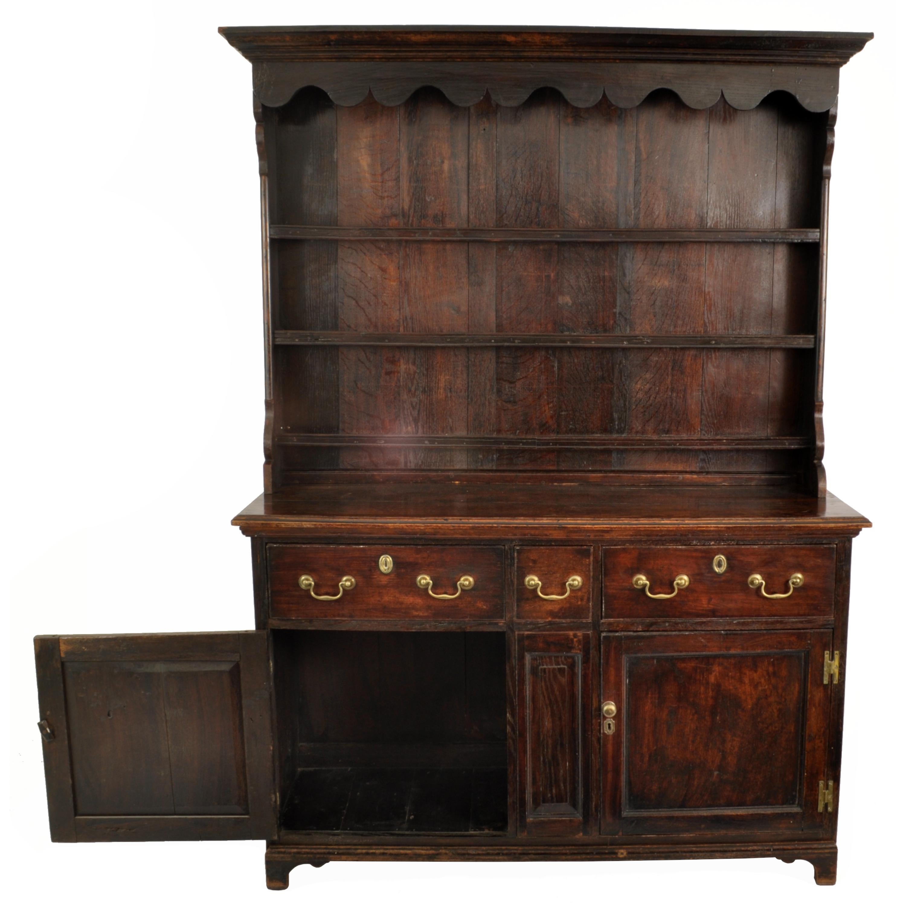Antique Georgian 18th Century Yorkshire Oak Elm Dresser Cupboard Pot Rack 1780 2