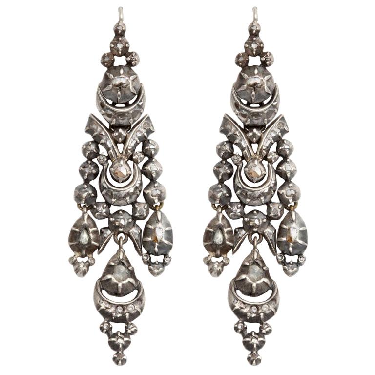 Antique Georgian 19th Century Catalan Diamond Earrings