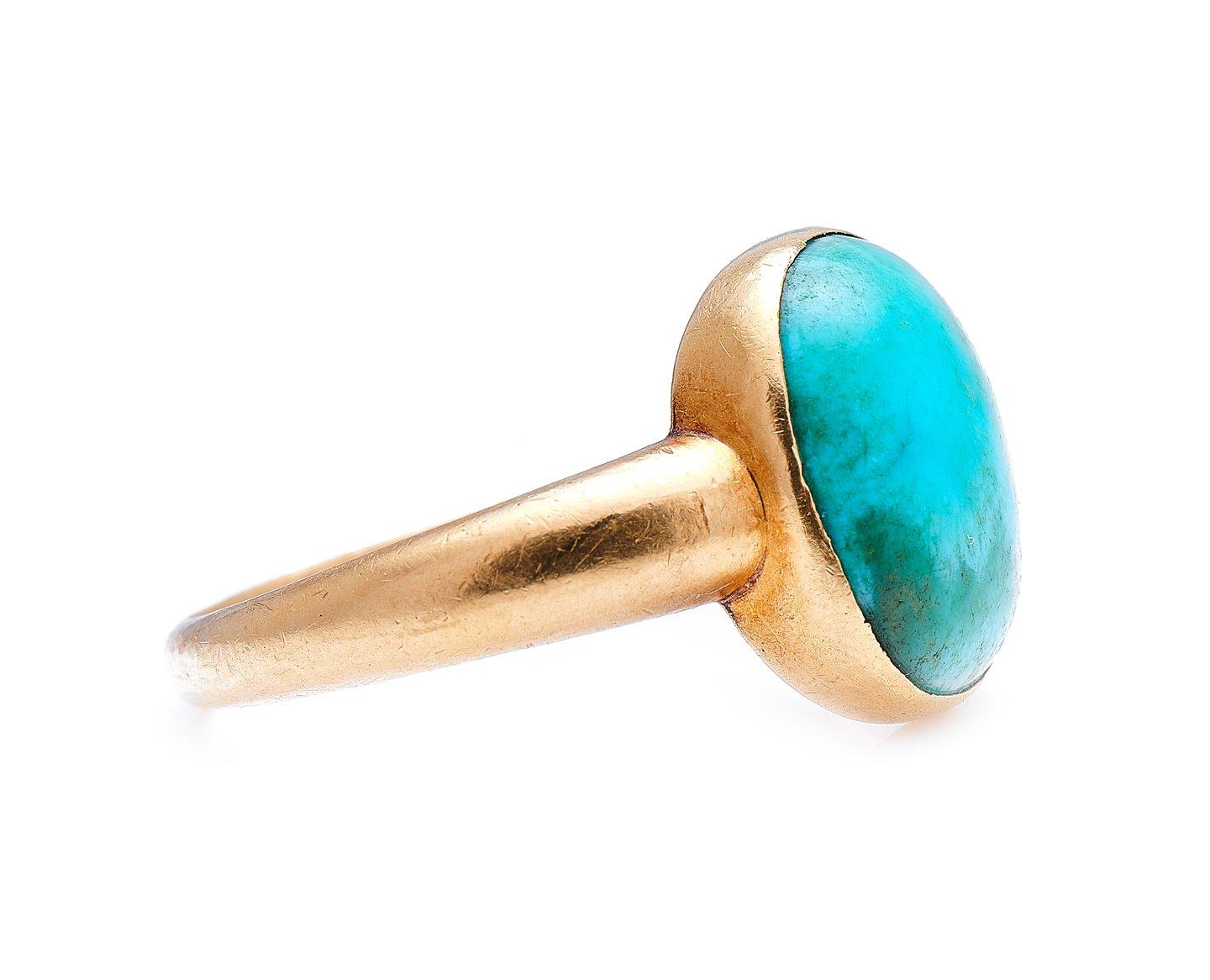 Cabochon Antique, Georgian, 22 Carat Gold, Natural Turquoise Signet Ring