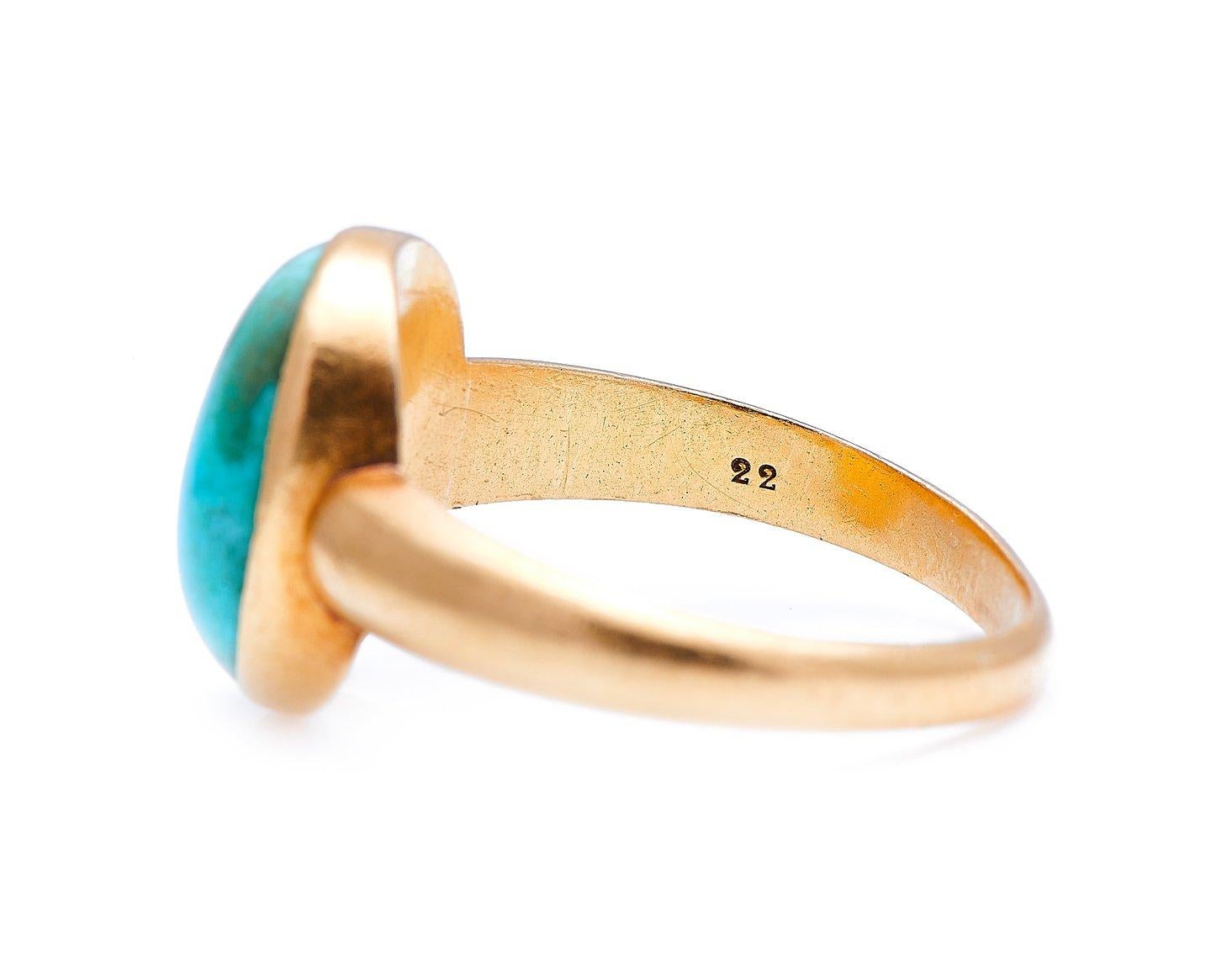 Women's Antique, Georgian, 22 Carat Gold, Natural Turquoise Signet Ring