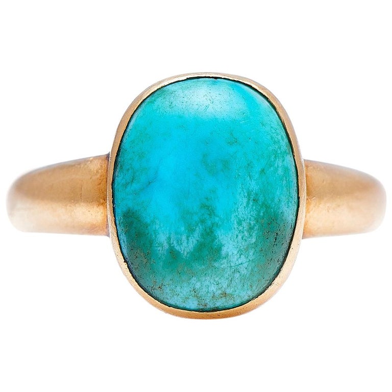 Antique, 22 Carat Gold, Natural Turquoise Ring at 1stDibs