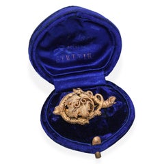 Antique Georgian 22k Yellow Gold Tree Vine and Leaf Motif Pin Brooch with Box
