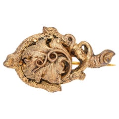Antique Georgian 22k Yellow Gold Tree Vine and Leaf Motif Pin Brooch with Box
