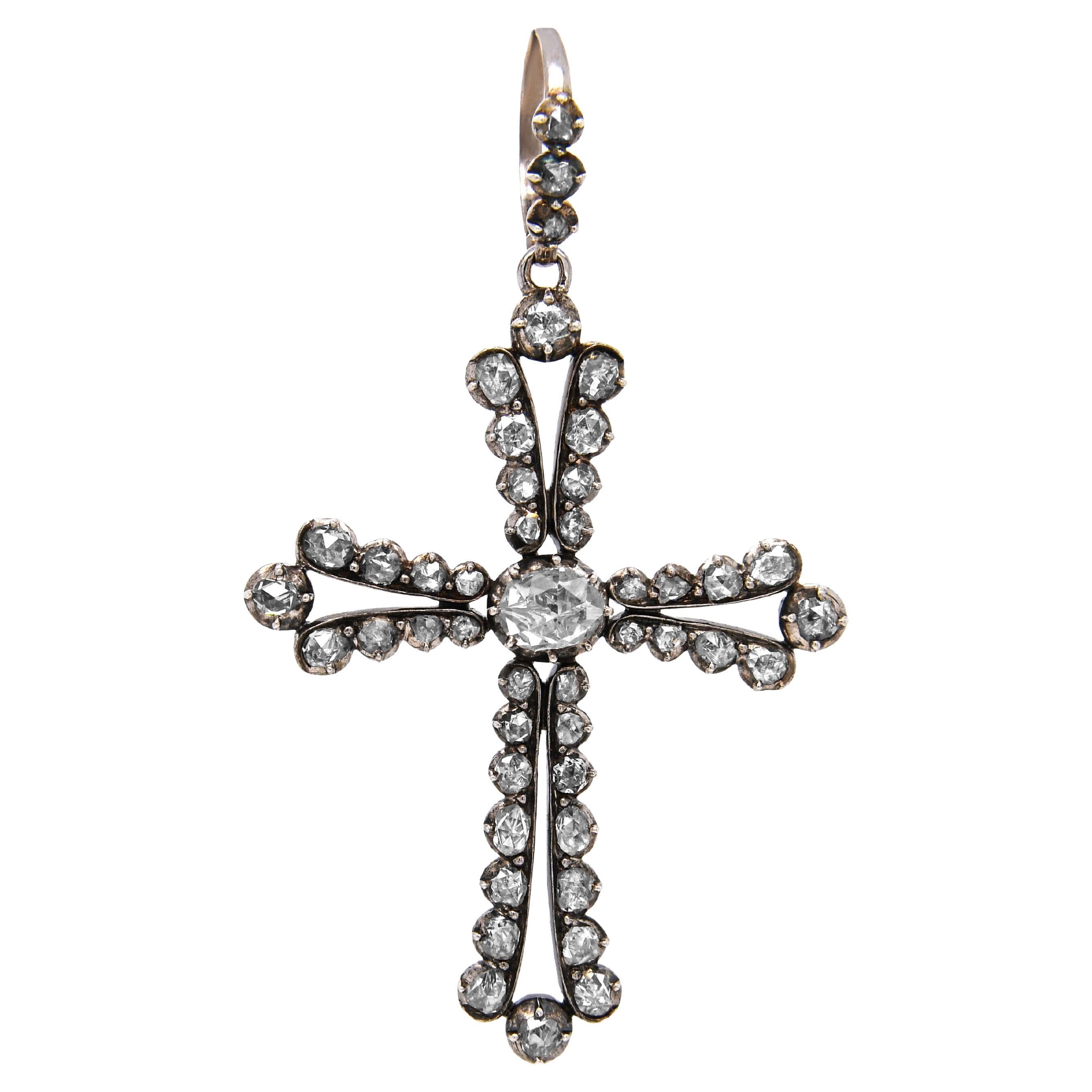 Antique Georgian 3.00 ct rose cut diamond cross pendant, Europe circa ...