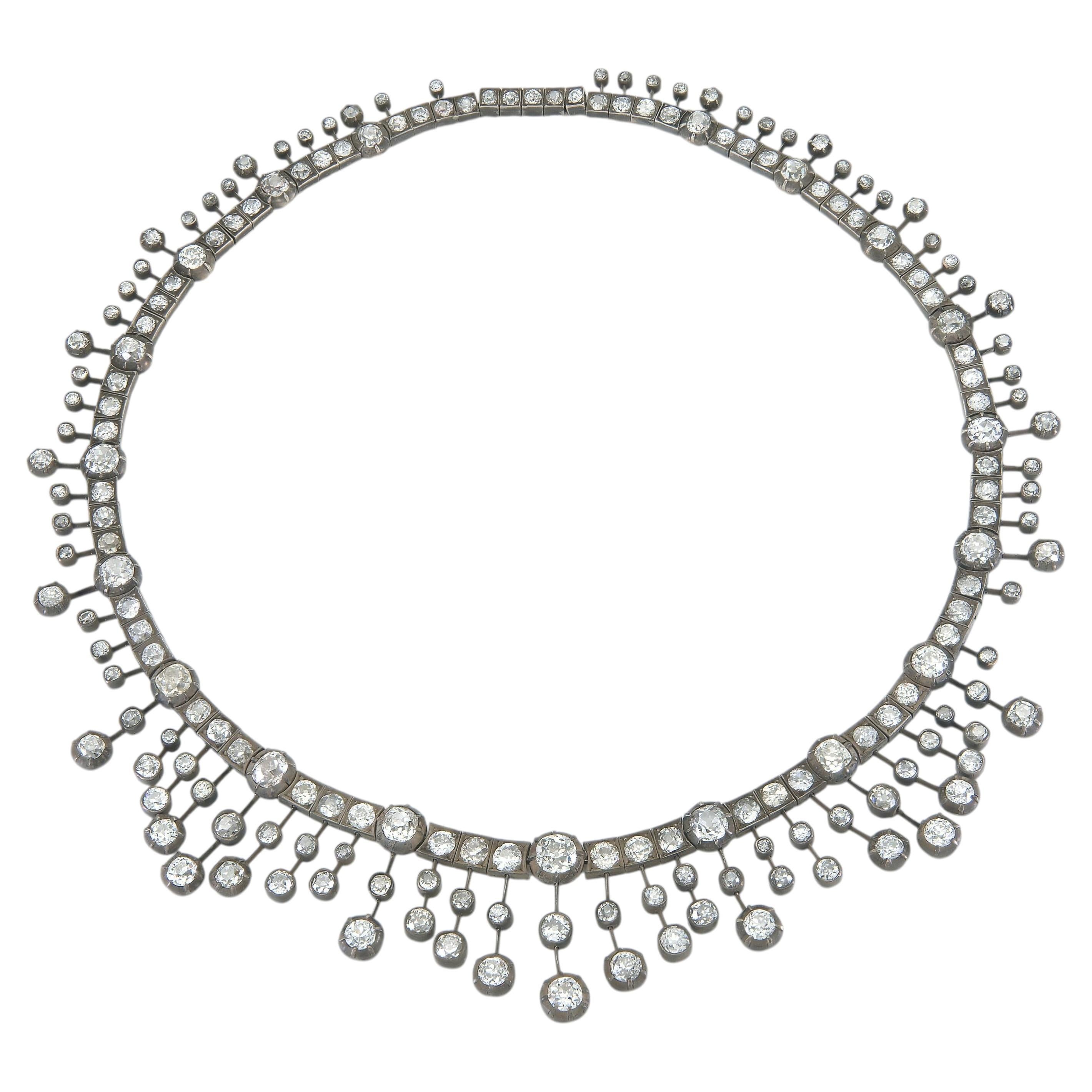 Collier de diamants géorgiens anciens de 50,00 carats taillés à l'ancienne