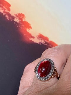 Antique Georgian 5.25 TCW Carbuncle Garnet Rose Cut Diamond 14K Rose Gold Ring