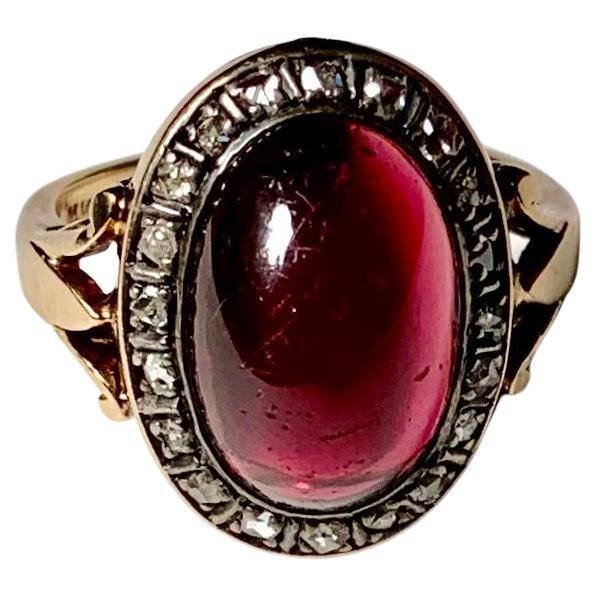 Antique Georgian 5.25 TCW Carbuncle Garnet Rose Cut Diamond 14K Rose Gold Ring For Sale