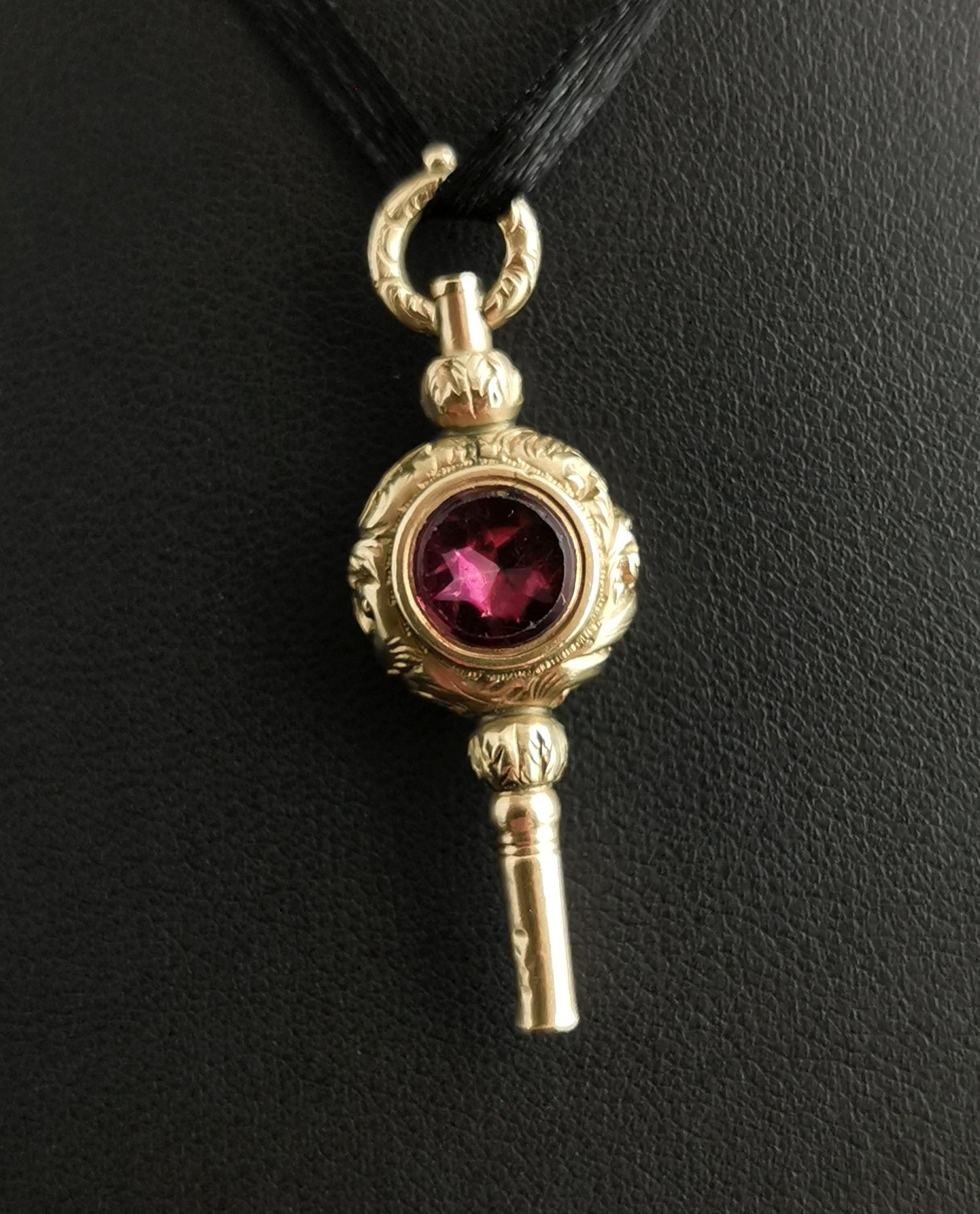 Antique Georgian 9k Gold Watch Key, Pendant, Amethyst and Bloodstone 7