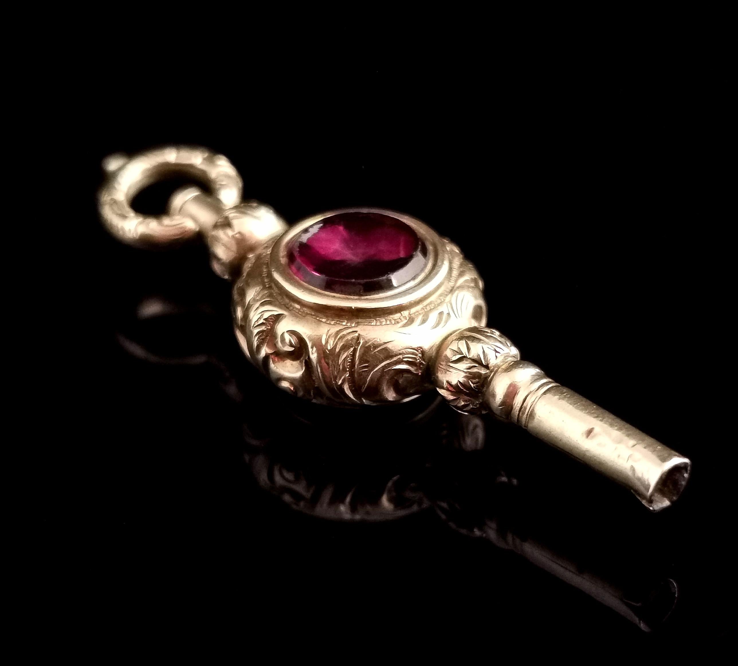 Antique Georgian 9k Gold Watch Key, Pendant, Amethyst and Bloodstone 1