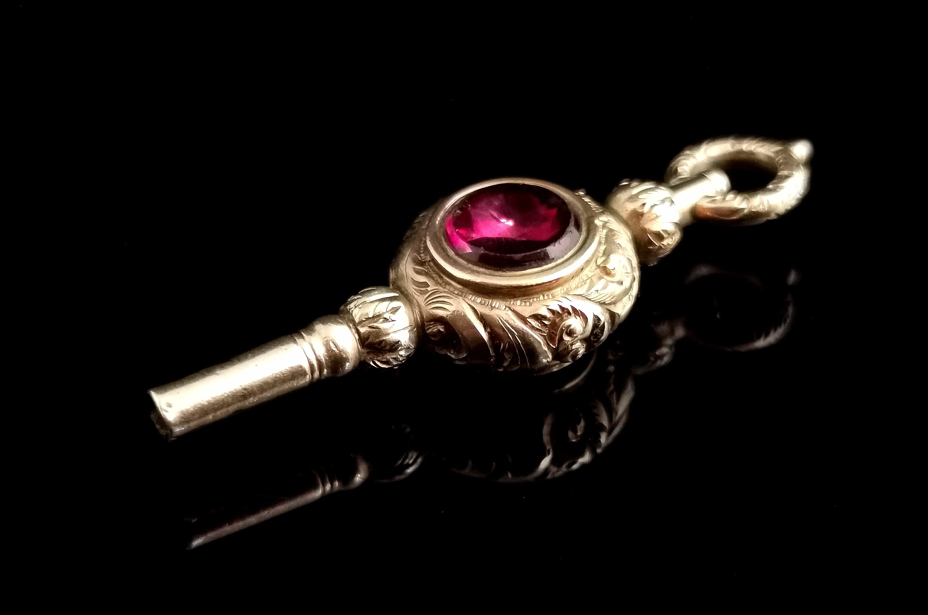 Antique Georgian 9k Gold Watch Key, Pendant, Amethyst and Bloodstone 2