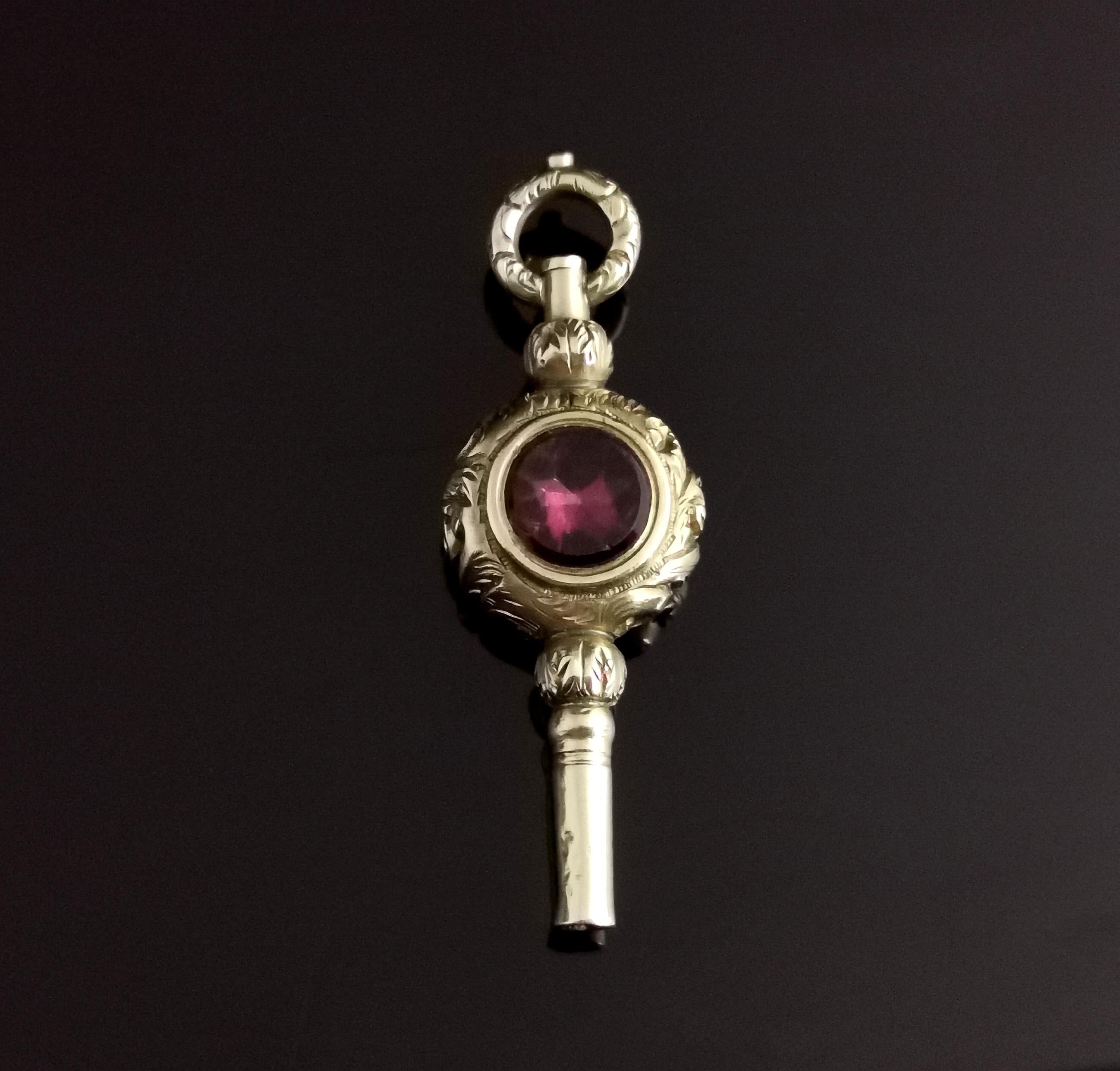 Antique Georgian 9k Gold Watch Key, Pendant, Amethyst and Bloodstone 3