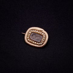 Antique Georgian 9K Yellow Gold Ouroboros Pearl Mourning Locket Brooch