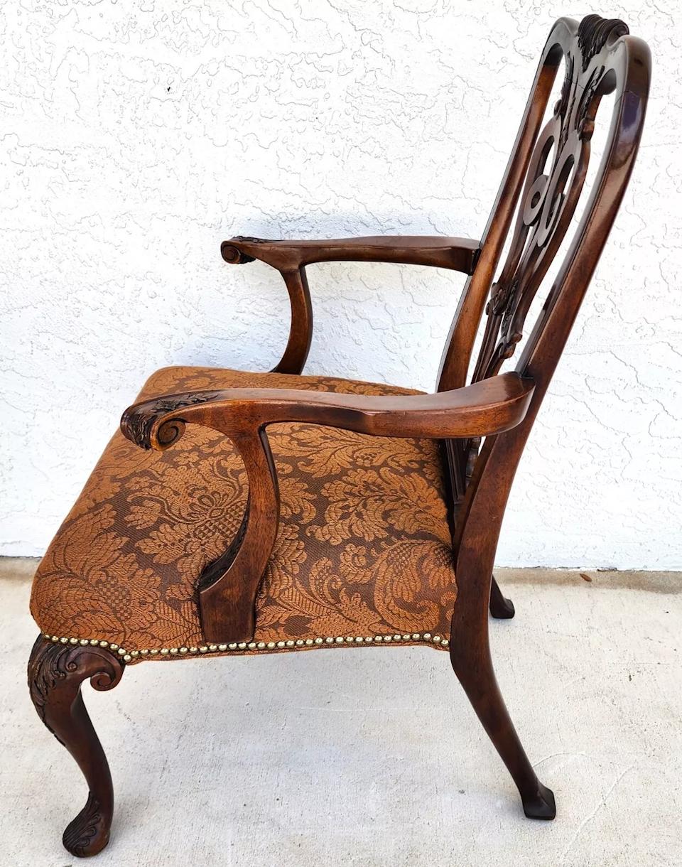 Carved Antique Georgian Accent Desk Armchair Mahogany For Sale