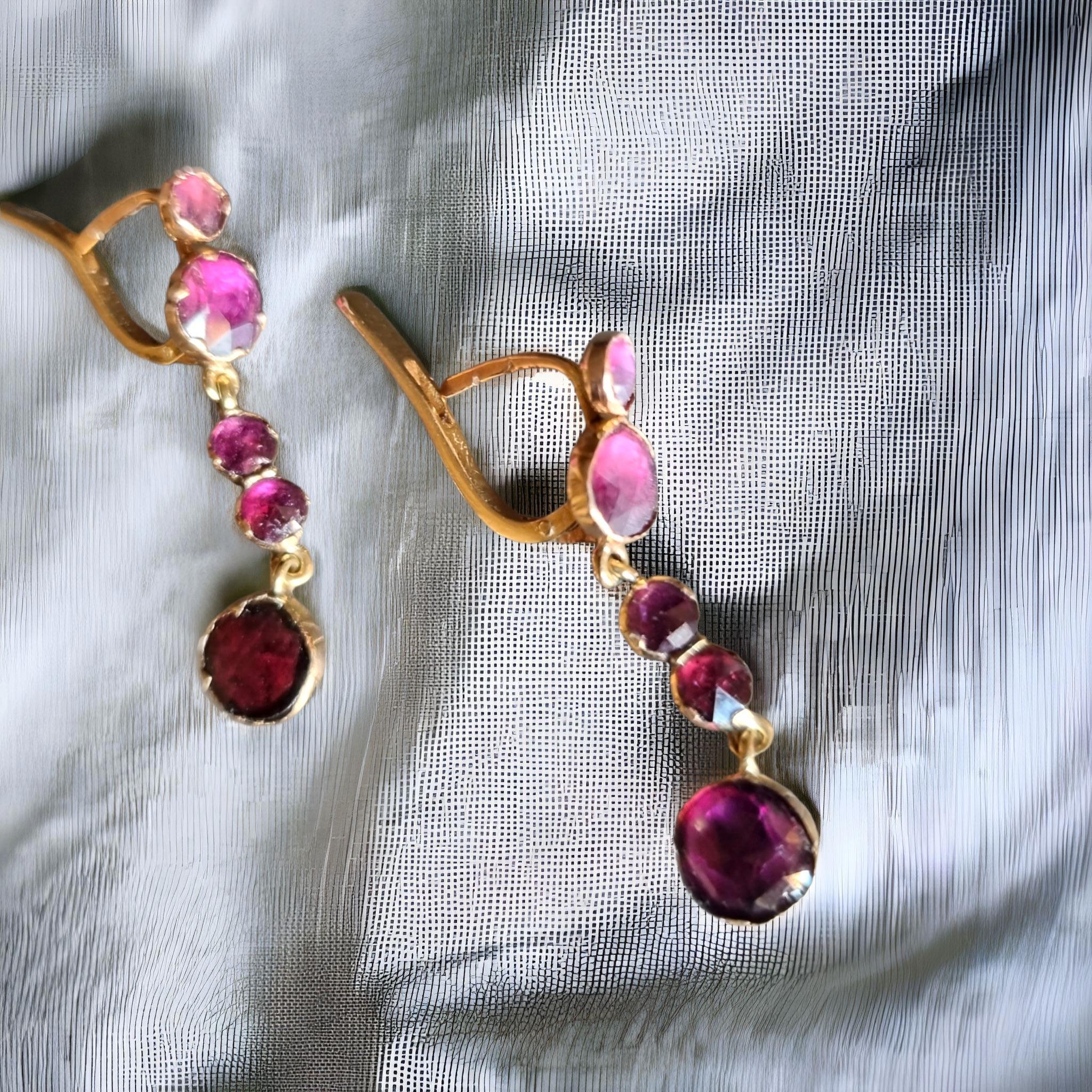 Rose Cut Antique Georgian Almandine Garnet Drop Earrings '1810-1820'