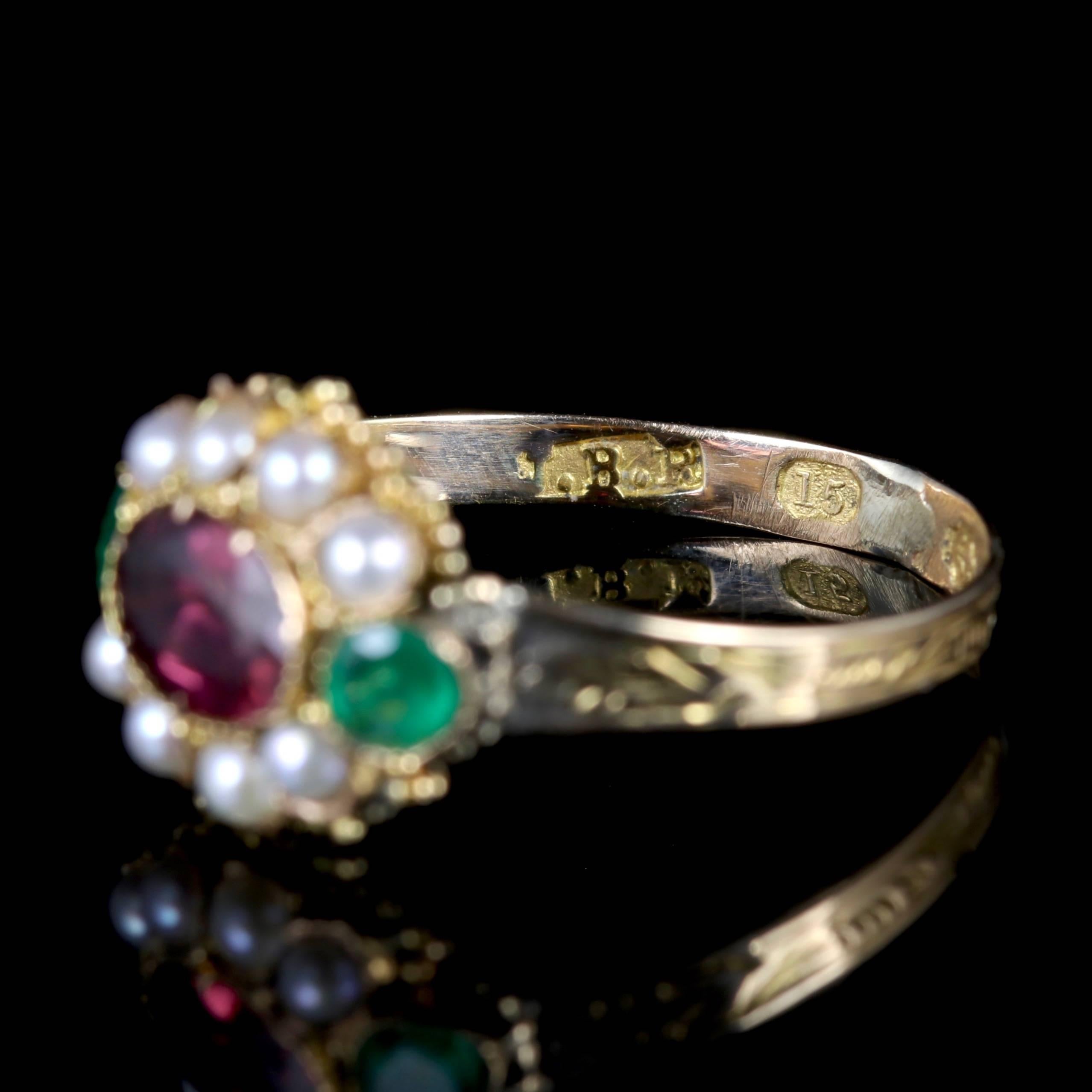Antique Georgian Almandine Garnet Emerald Pearl Ring 18 Carat Gold, circa 1800 1