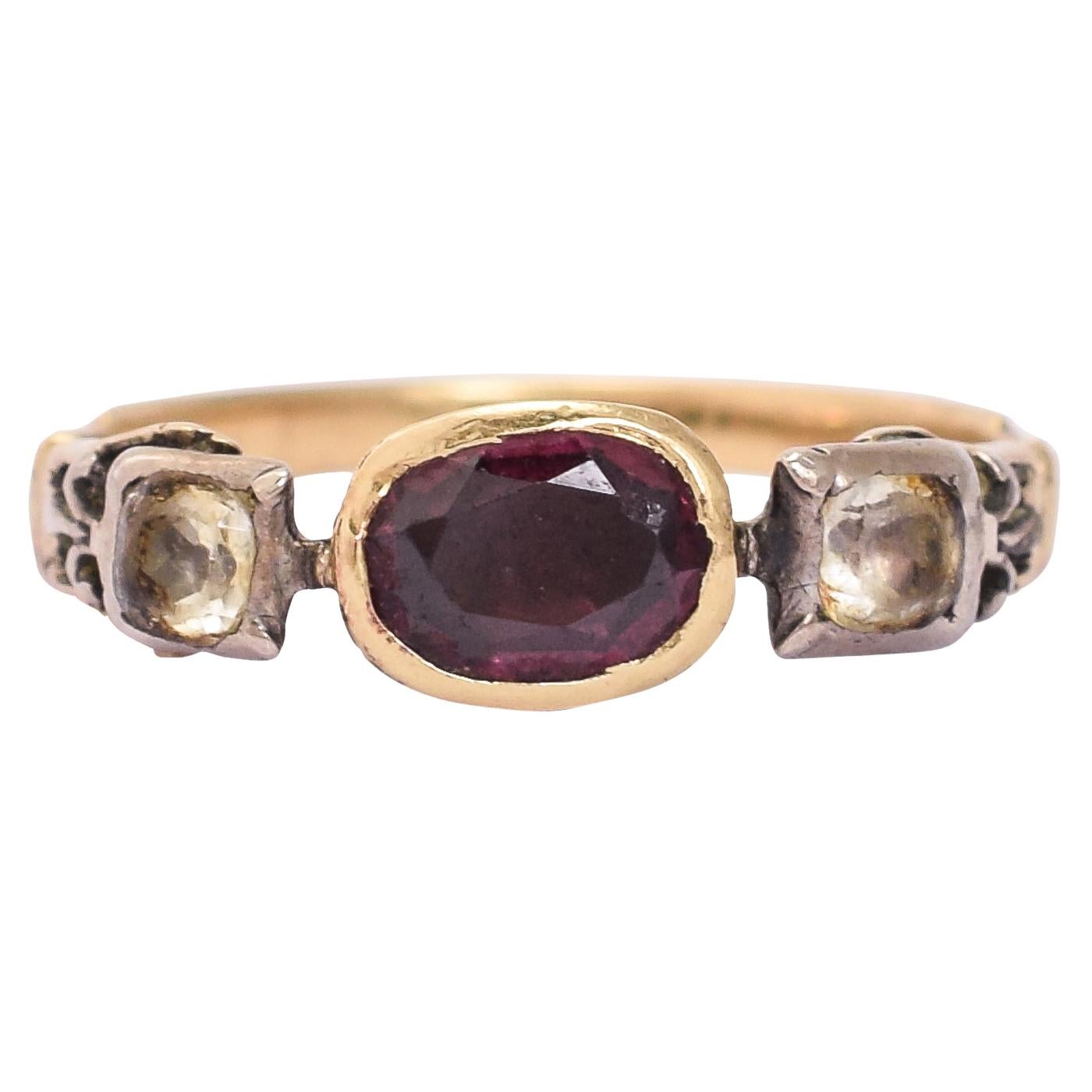 Antique Georgian Almandine Garnet White Paste Ring