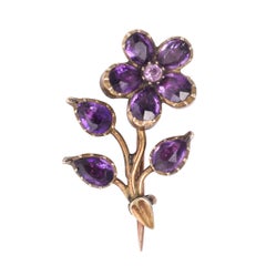 Antique Georgian Amethyst "Forget-Me-Not" Flower Brooch