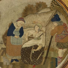 Antike georgianische Applique-Stickerei einer ländlichen Szene mit Applikationen