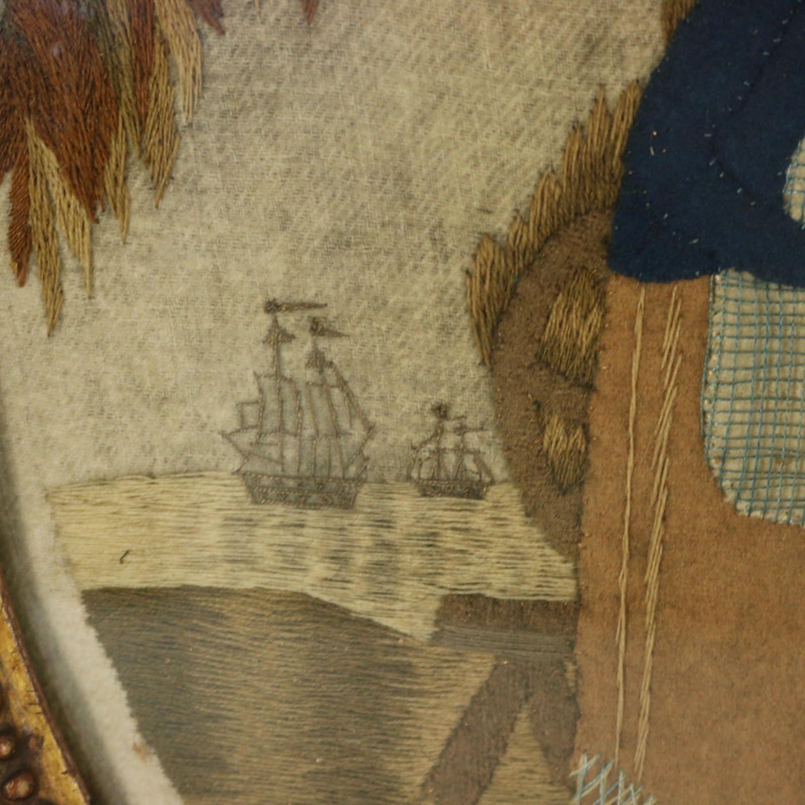 Broderie d'applique géorgienne ancienne d'une scène champêtre Bon état - En vente à Chelmsford, Essex