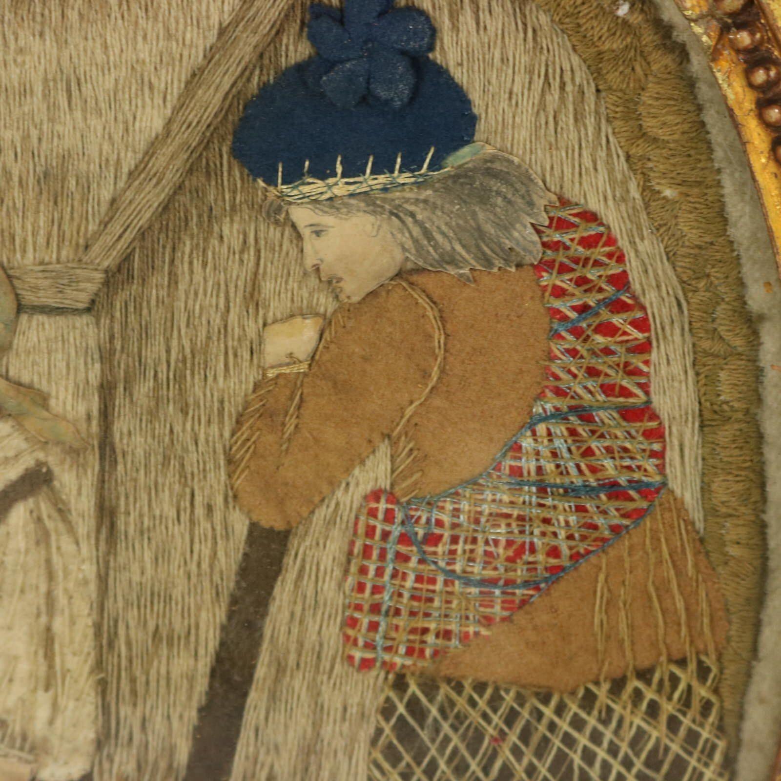 XIXe siècle Broderie d'applique géorgienne ancienne d'une scène champêtre en vente