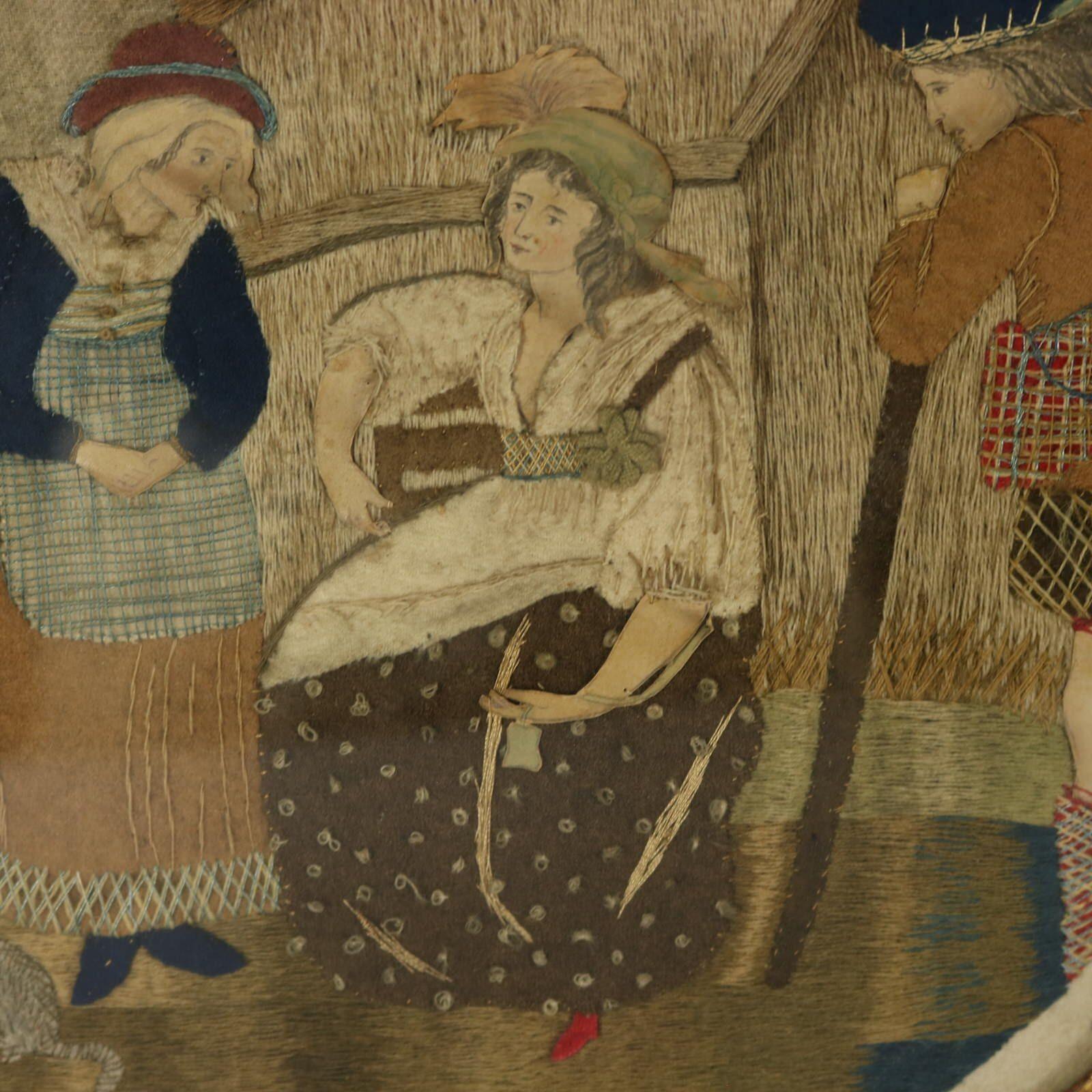 Feutre Broderie d'applique géorgienne ancienne d'une scène champêtre en vente