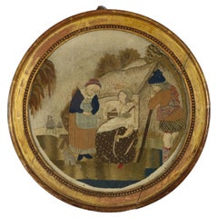 Antique Georgian Applique Embroidery of a Country Scene
