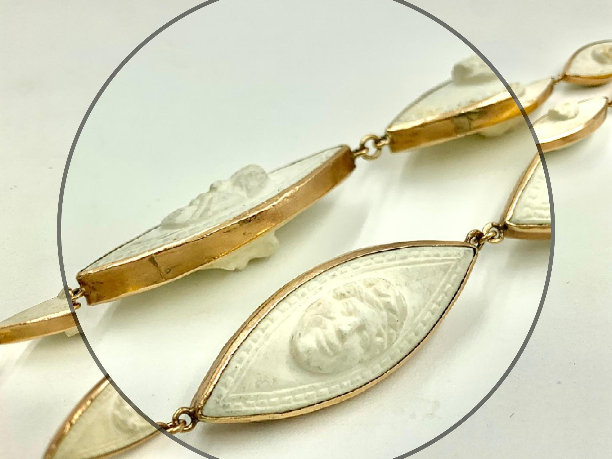 Women's or Men's Antique Georgian Archaeological Revival 14K Rose Gold Lava Cameo Necklace