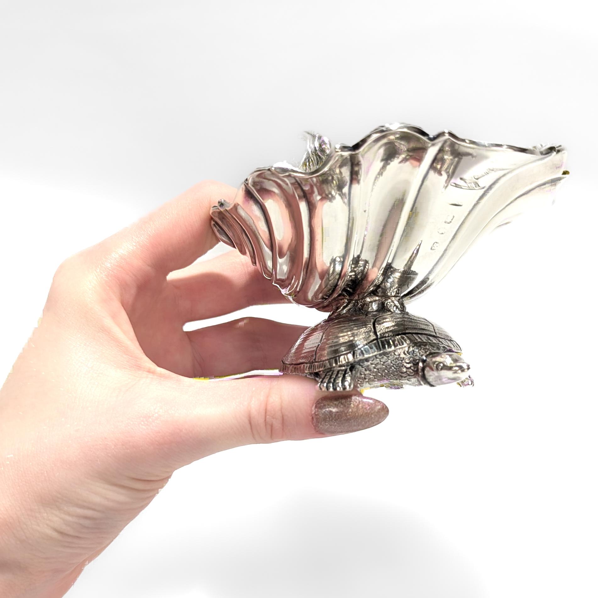 Antique Georgian Armorial Sterling Silver Turtle & Shell Sweetmeat / Salt Cellar For Sale 9
