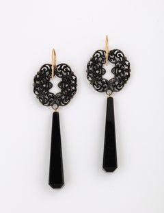 Antike georgianische Berliner Eisen- und Onyx-Ohrringe