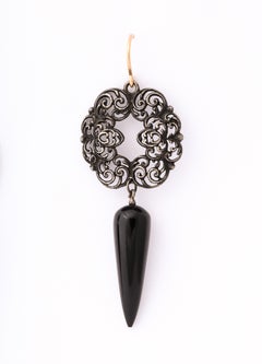 Antique Georgian Berlin Iron and Onyx Earrings