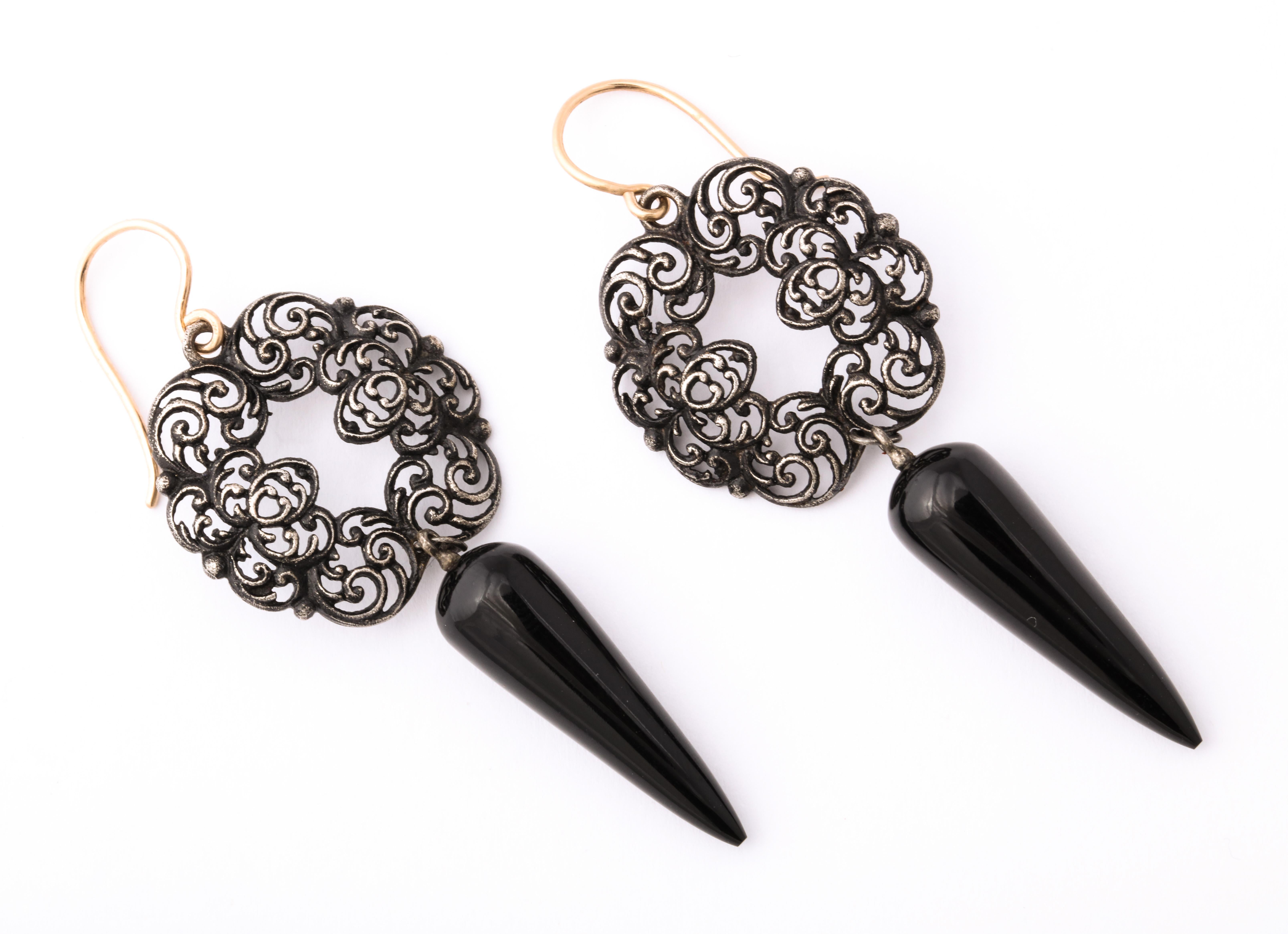George III Antique Georgian Berlin Iron and Onyx Earrings For Sale