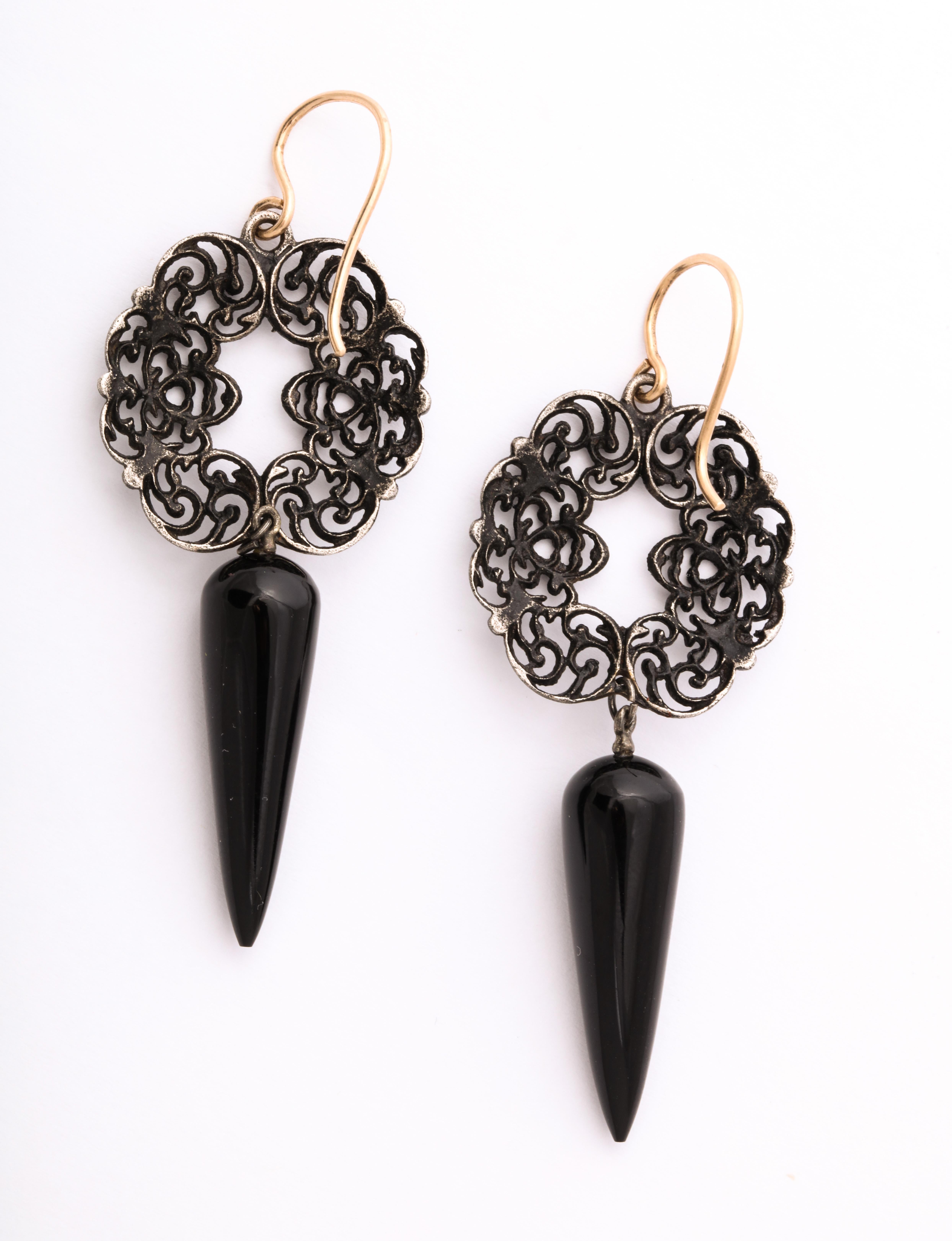 Oval Cut Antique Georgian Berlin Iron and Onyx Earrings For Sale