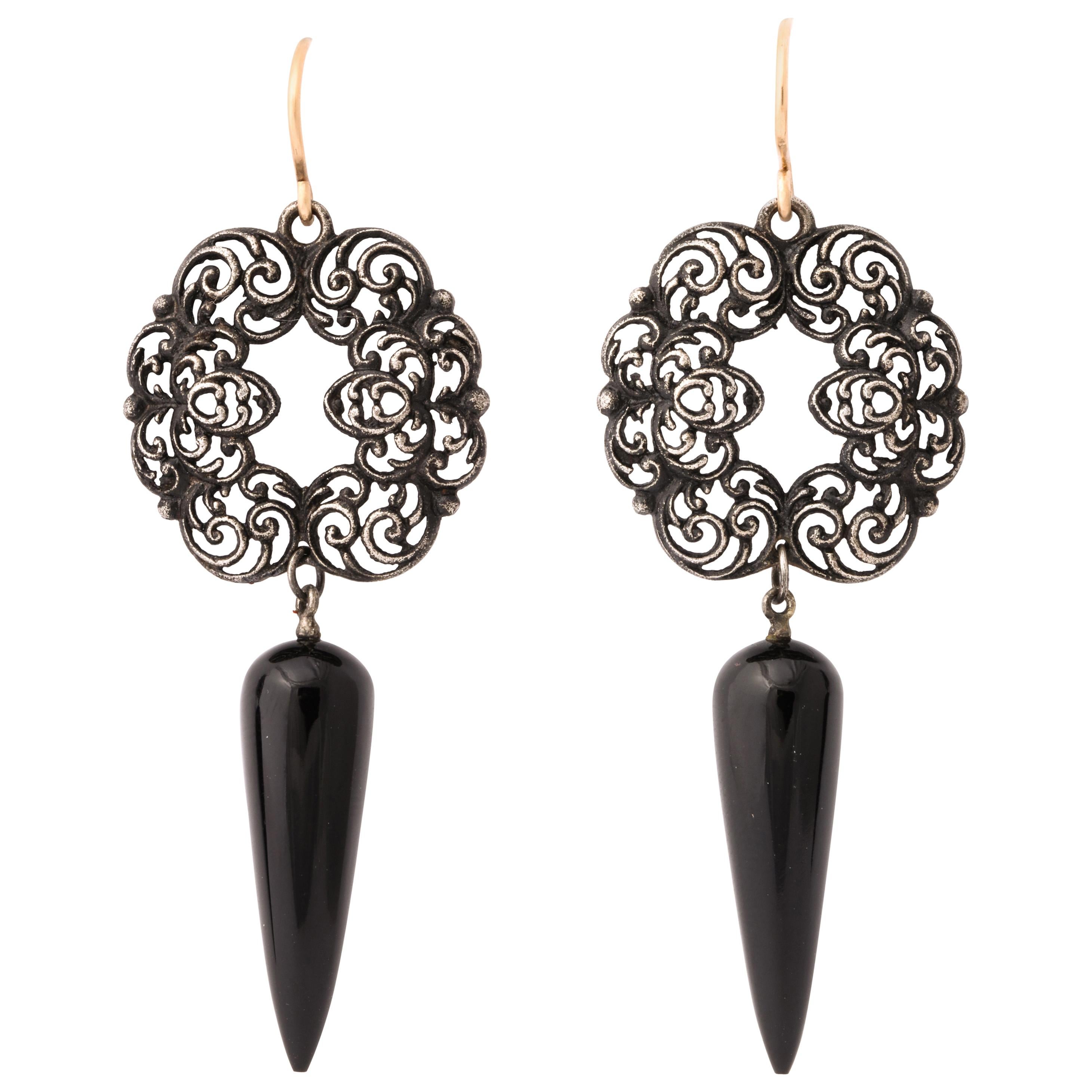 Antique Georgian Berlin Iron and Onyx Earrings