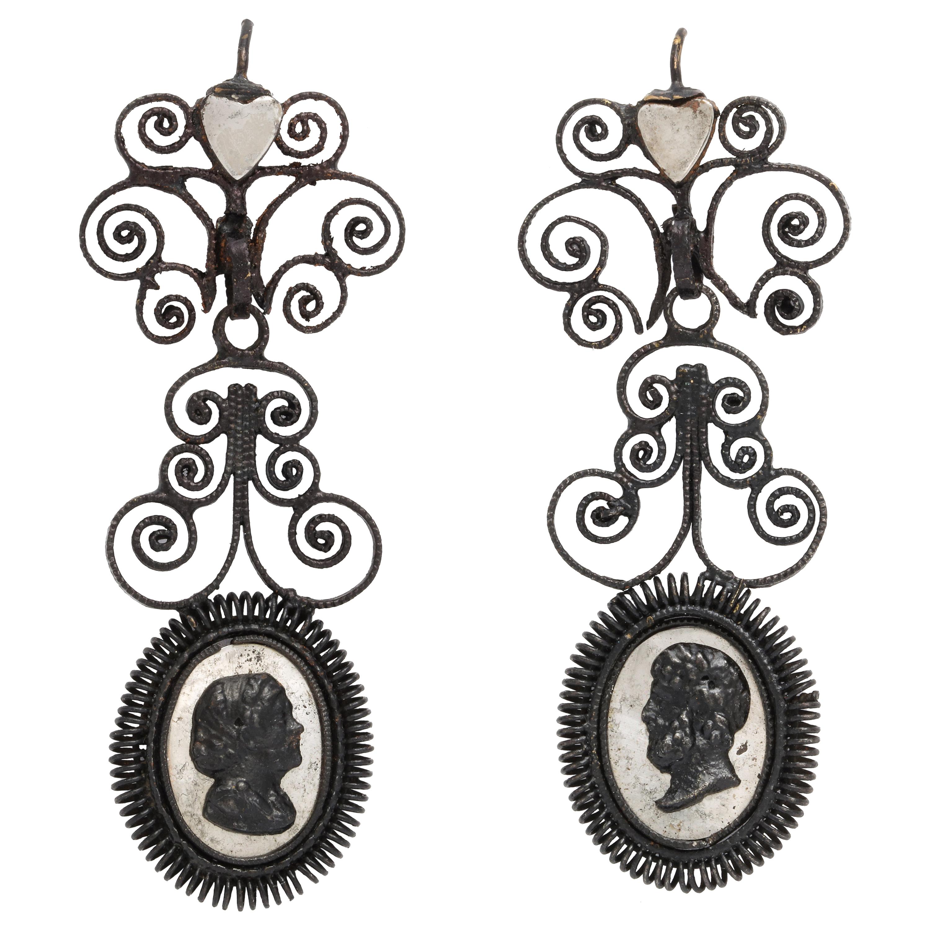 Antique Georgian Berlin Iron Chandelier Earrings For Sale