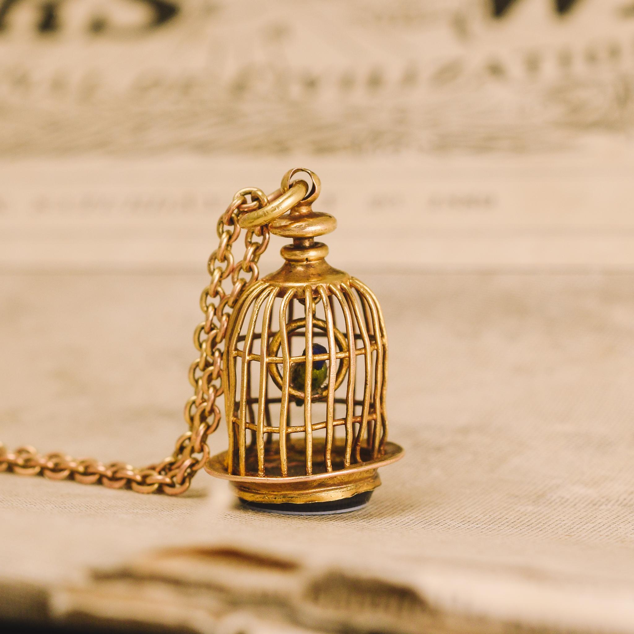 Women's or Men's Antique Georgian Bird Cage Seal Pendant